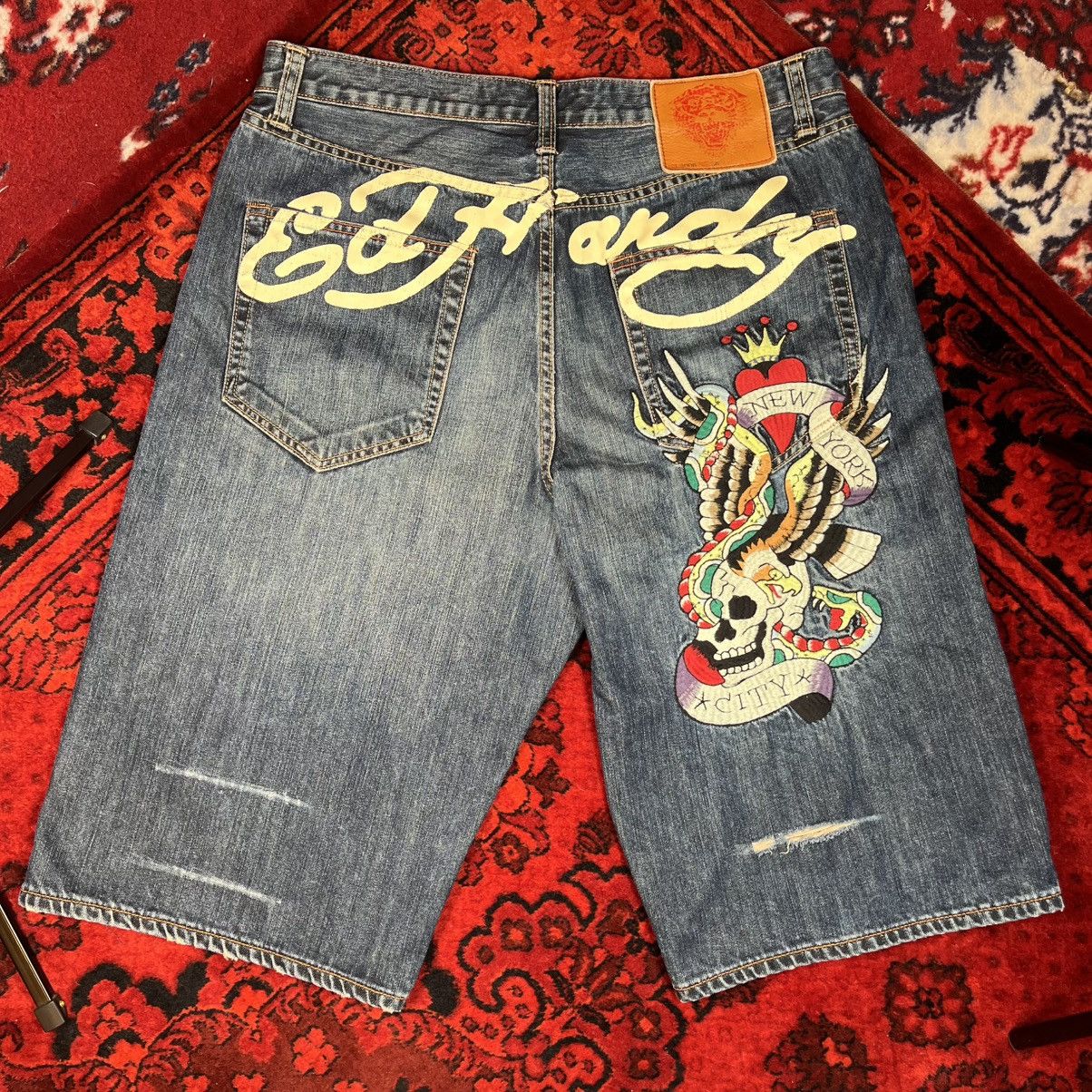Ed Hardy Ed Hardy Denim Y2K Shorts NYC Skull Snake Tattoo Embroidery Size US 36 / EU 52 - 4 Thumbnail