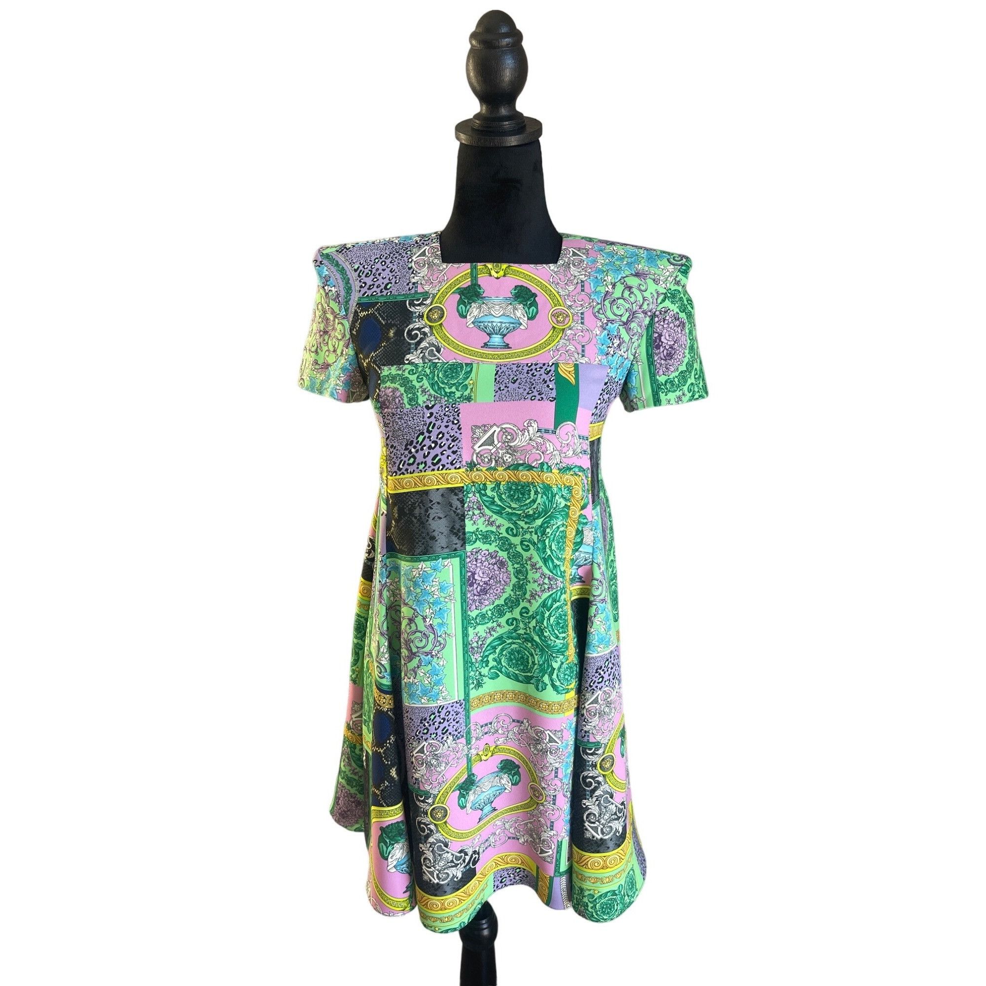 image of Authentic Versace Green Barocco Mosaic Printed Short Sleeve, Women's (Size XS)