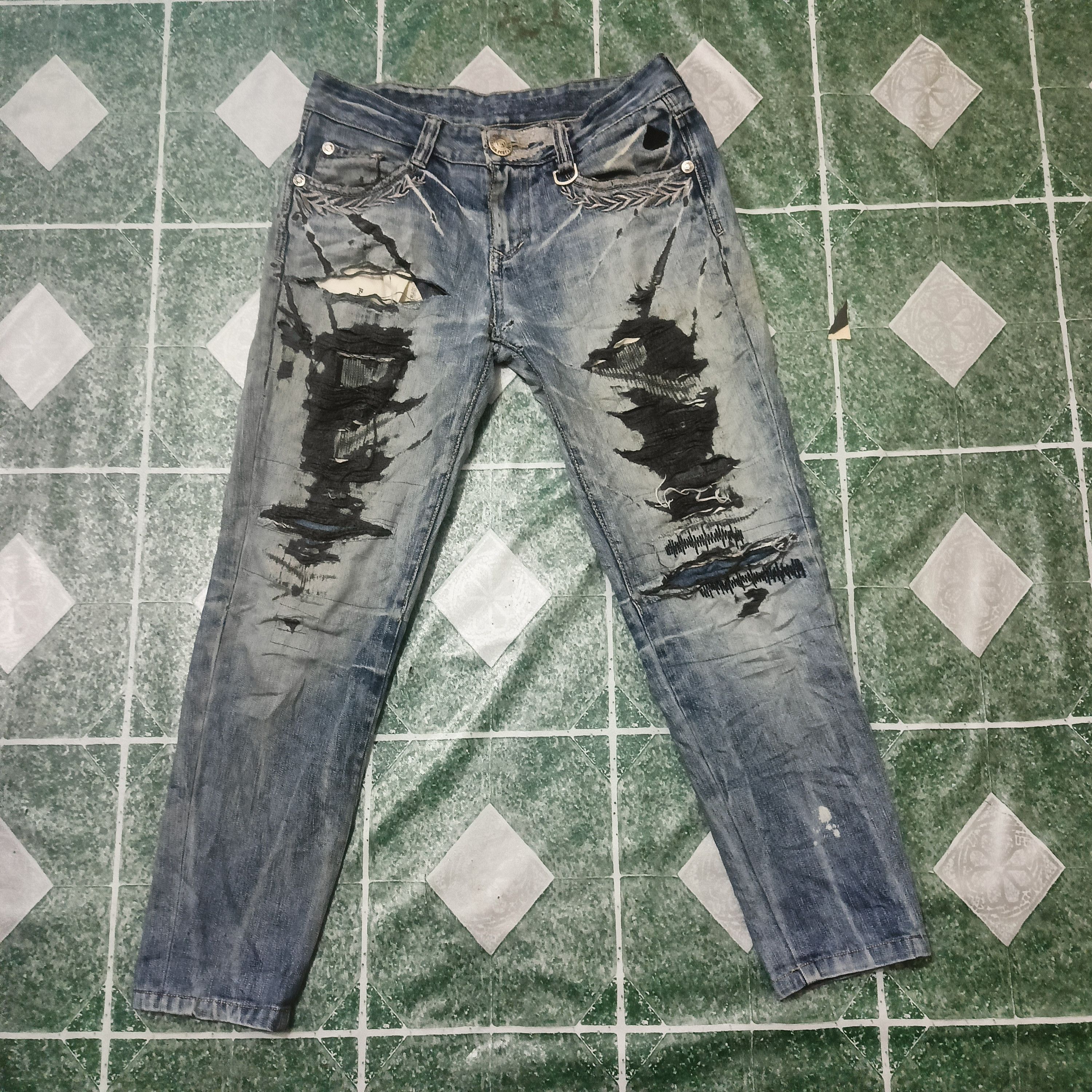 image of Distressed Denim Very Distressed Big Train Jeans in Faded Blue, Men's (Size 31)