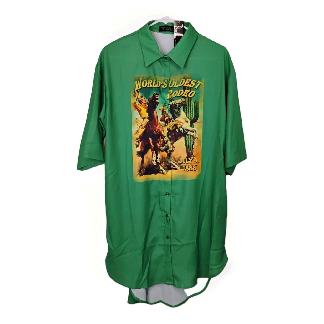 Vintage Lucky & Blessed Shirt Dress Short Sleeve Retro Solid Green Pockets Vintage No NWT Small Womens Dress Shirt Size S / US 4 / IT 40 - 2 Thumbnail