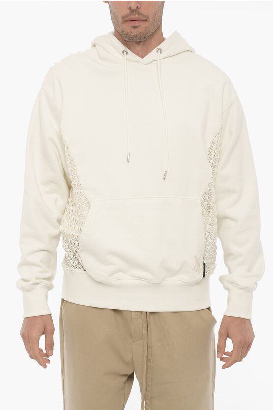 image of Andersson Bell Brushed Cotton Hoodie With Lace Insert in White, Men's (Size XL)