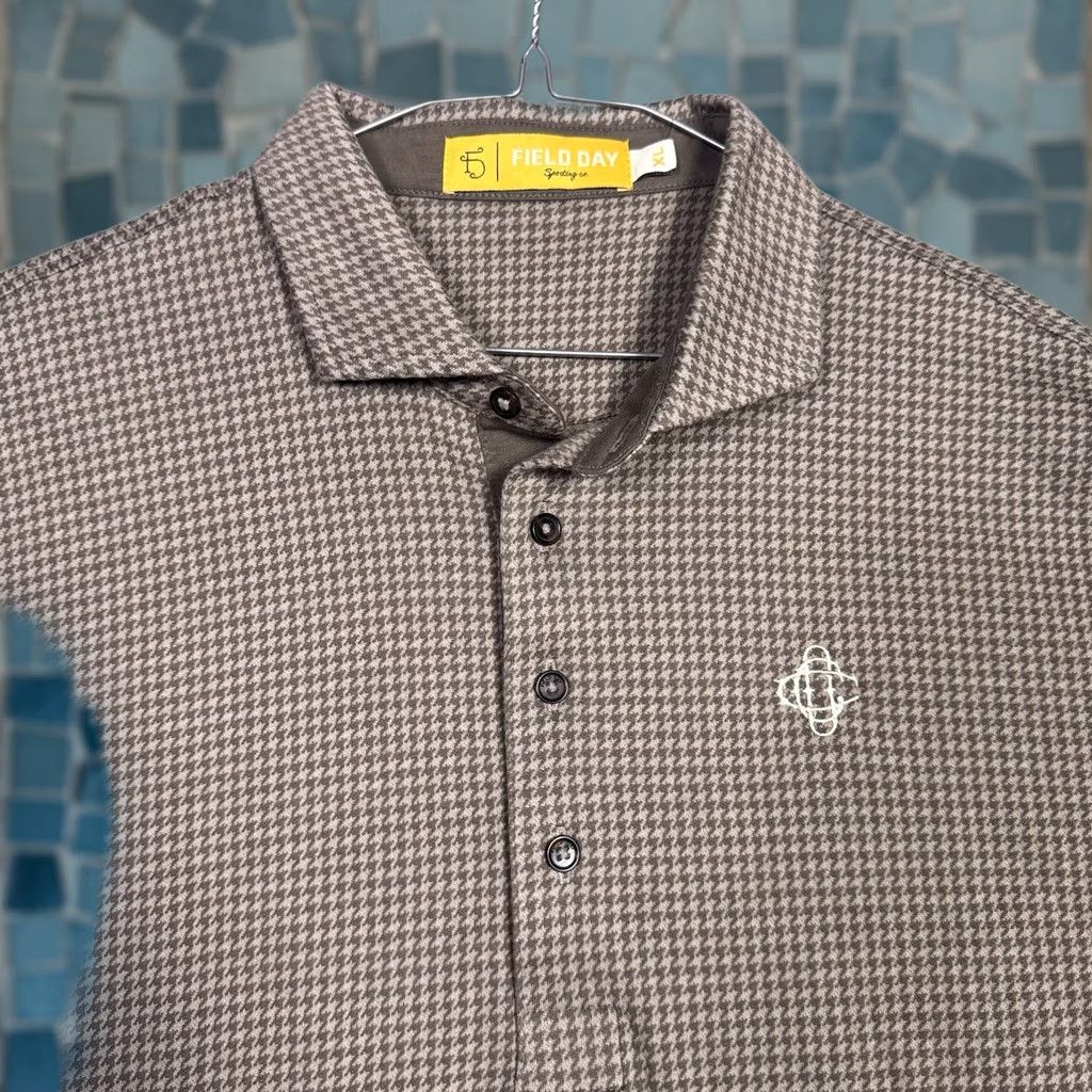 Vintage Field Day Sporting Co. Polo Shirt Men XL Houndstooth 100% Pima Cot Notch Collar Short Sleeve Brown 100% Cotton Polo Mens XL Size US XL / EU 56 / 4 - 1 Thumbnail