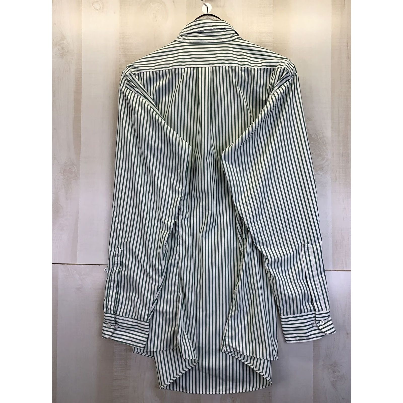 Vintage VINTAGE Quality Apparel John Deere Embroidered Green Stripe Mens Dress Shirt Shirt Mens L Green White Size 42R - 6 Thumbnail