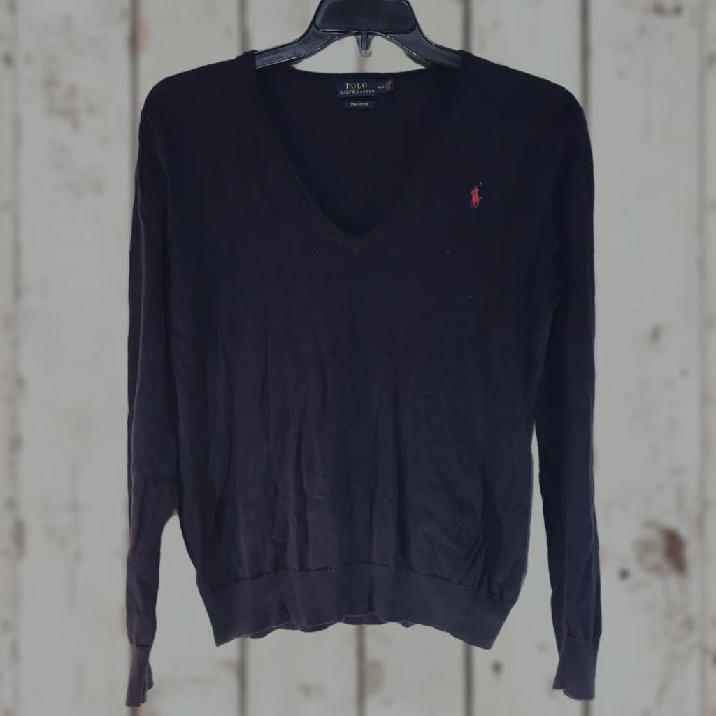 Ralph Lauren Ralph Lauren Men's Sweater Pullover V-Neck Navy 100% Pima Cotton Classic Preppy Fall Winter Adults Size M Size US M / EU 48-50 / 2 - 1 Thumbnail