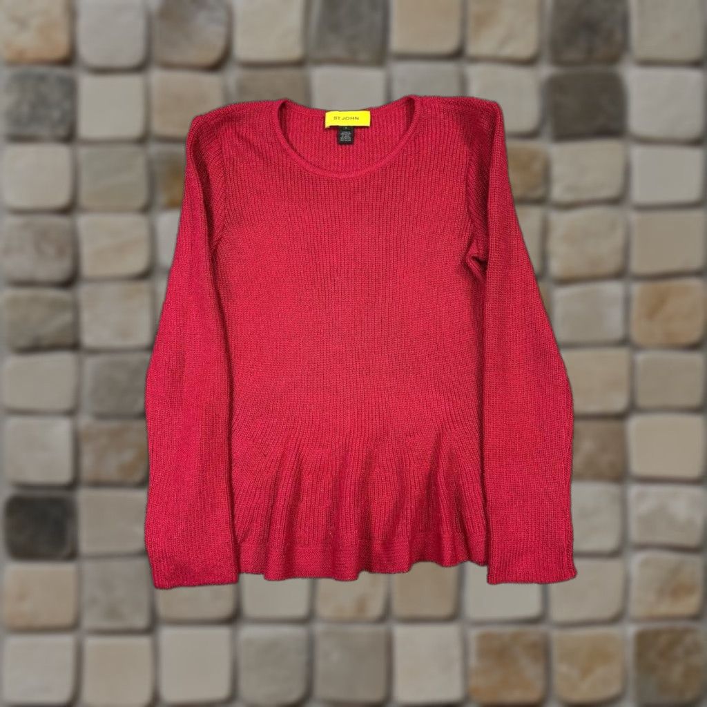 VINTAGE ST.JOHN Women’s Blouse Shirt Adult Small Red Wool Knit Casual Spring Fall Summer Mens