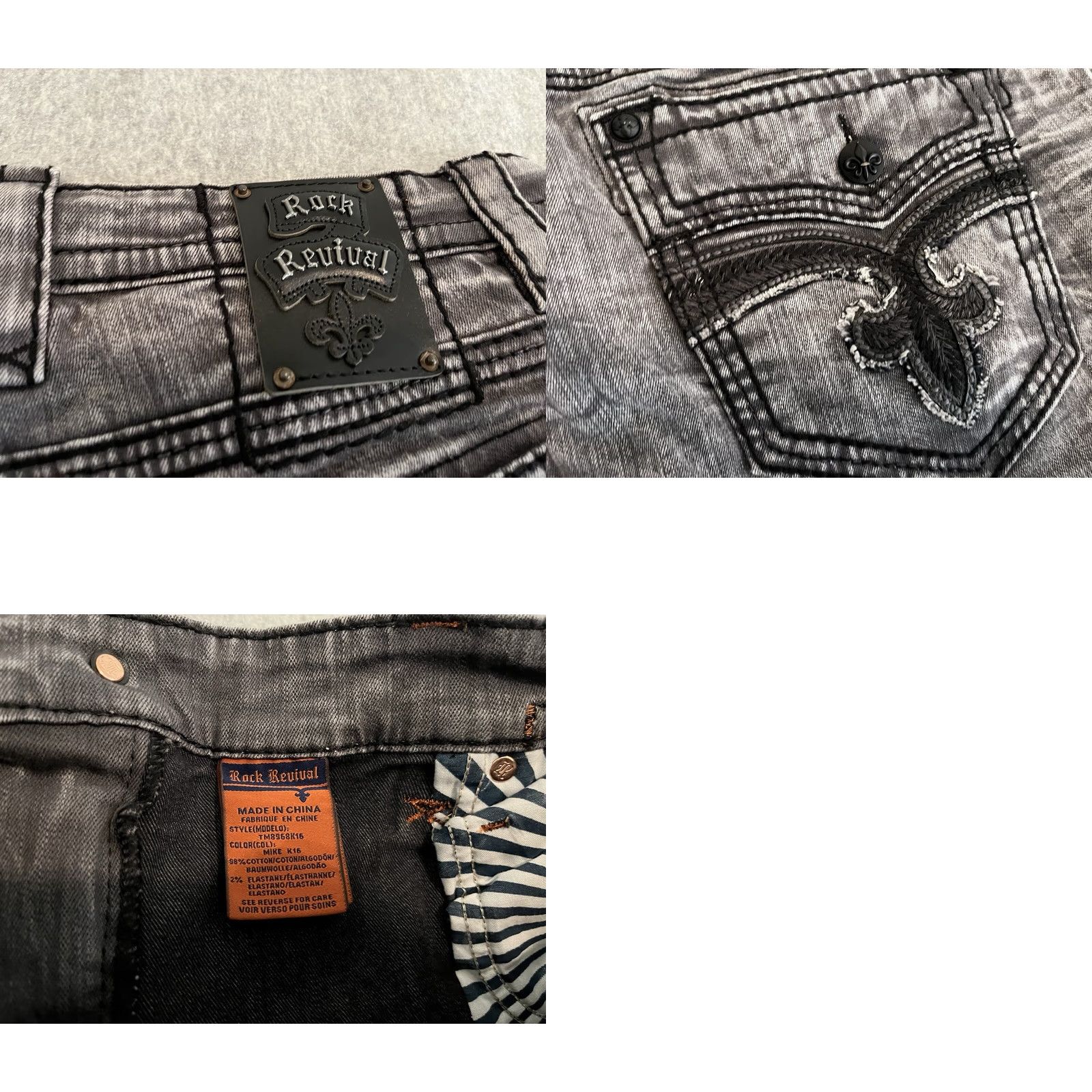 Vintage Rock Revival Jeans Distressed Biker Denim Mens 40x34 Gray NWT Size US 40 / EU 56 - 8 Thumbnail