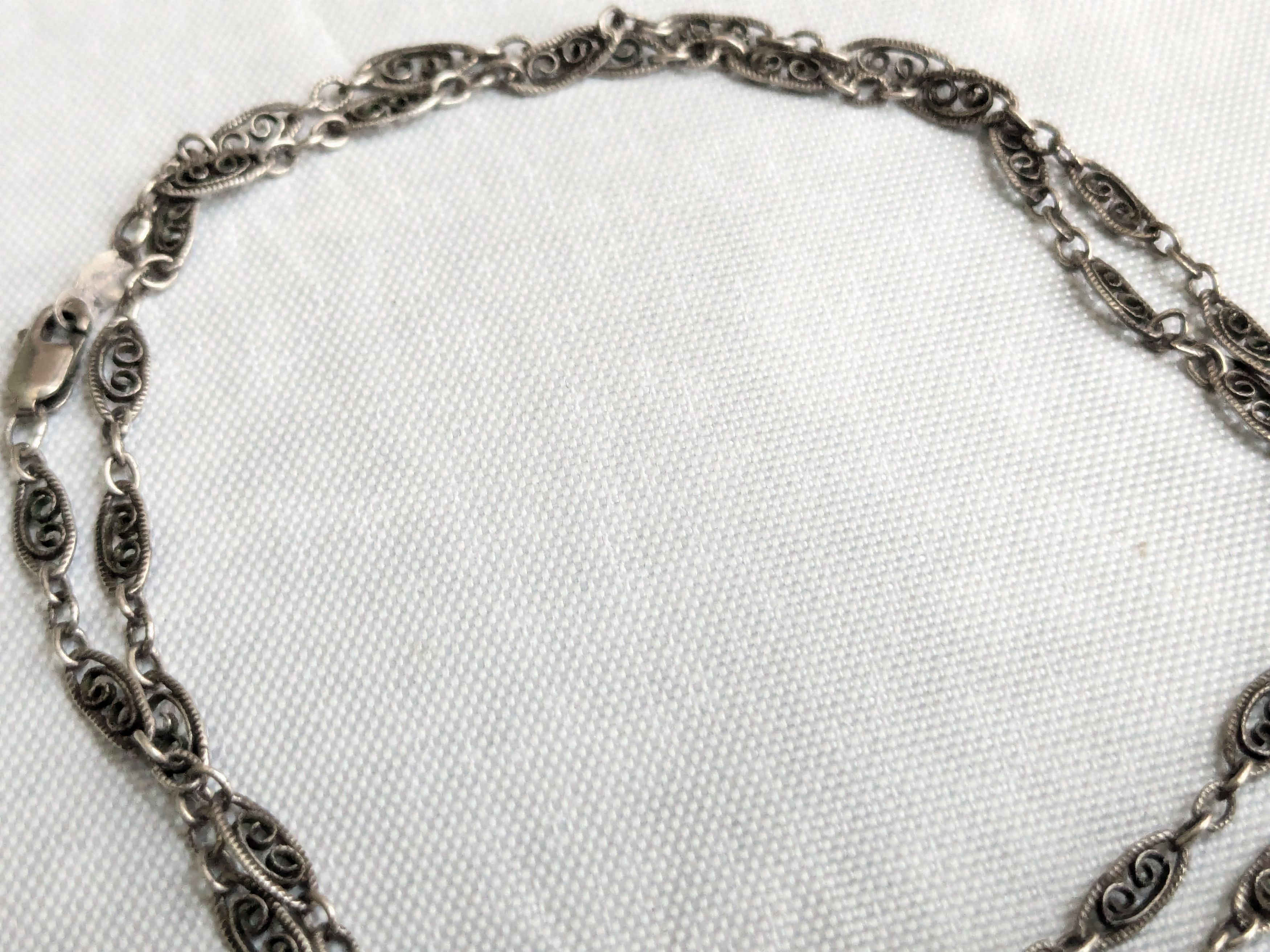 Jewelry Vintage Sterling Silver Necklace Anklet 20" Filigree Swirl Size ONE SIZE - 2 Thumbnail