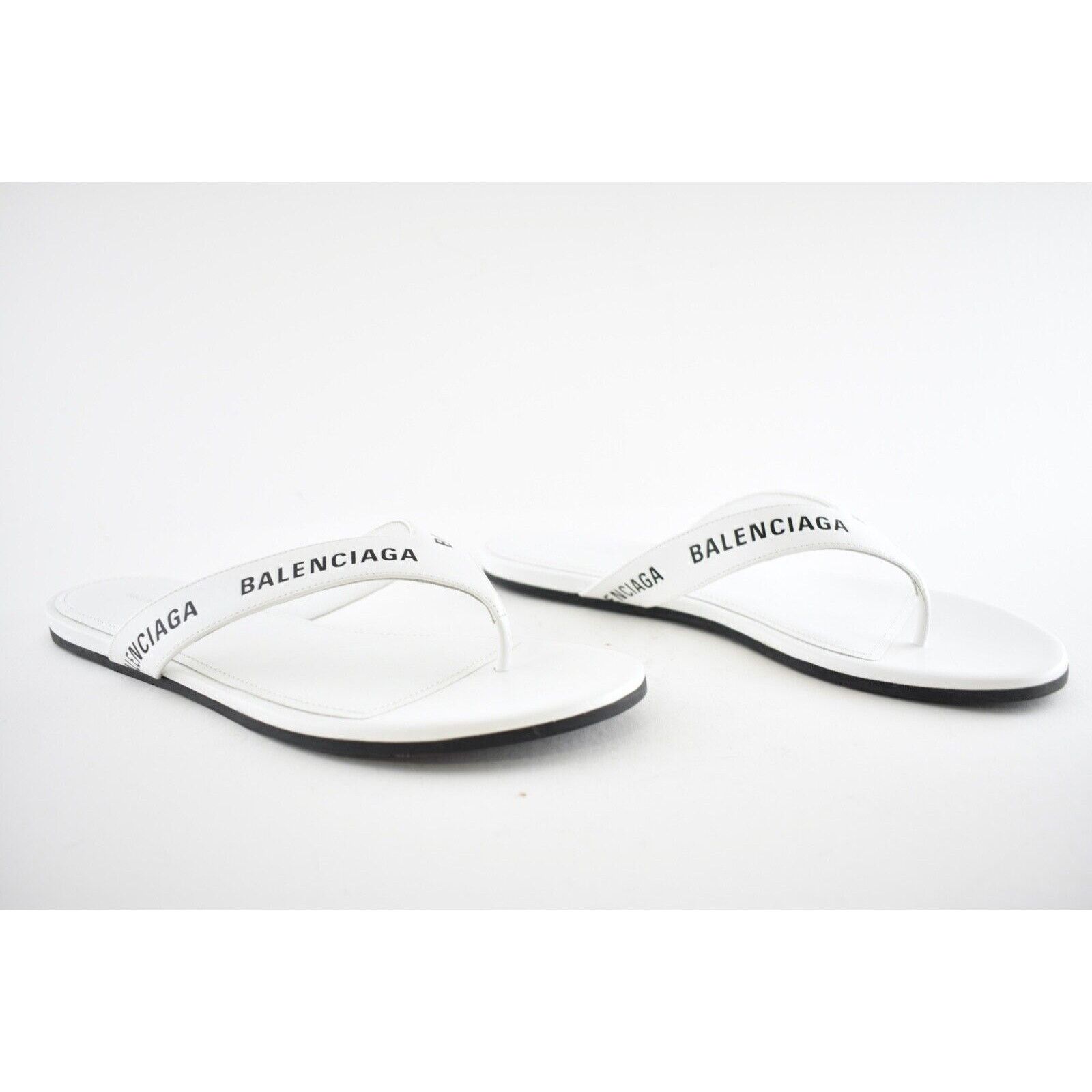 Balenciaga Balenciaga White Black Leather Logo Thong Slide Slip Sandal Size US 8.5 / IT 38.5 - 3 Thumbnail