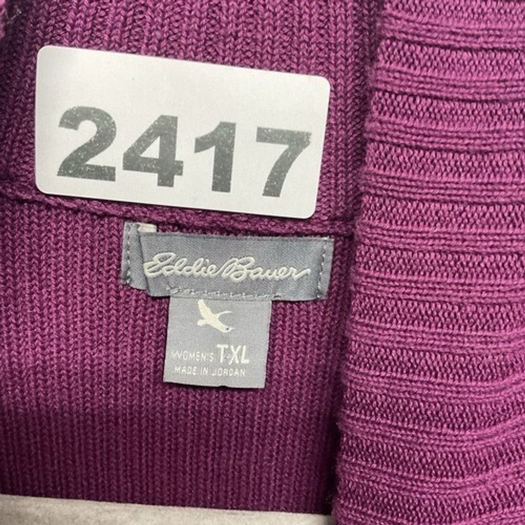 Eddie Bauer Eddie Bauer Raspberry Zip Ribbed Sweater Jacket Women XLT Size XL / US 12-14 / IT 48-50 - 2 Thumbnail