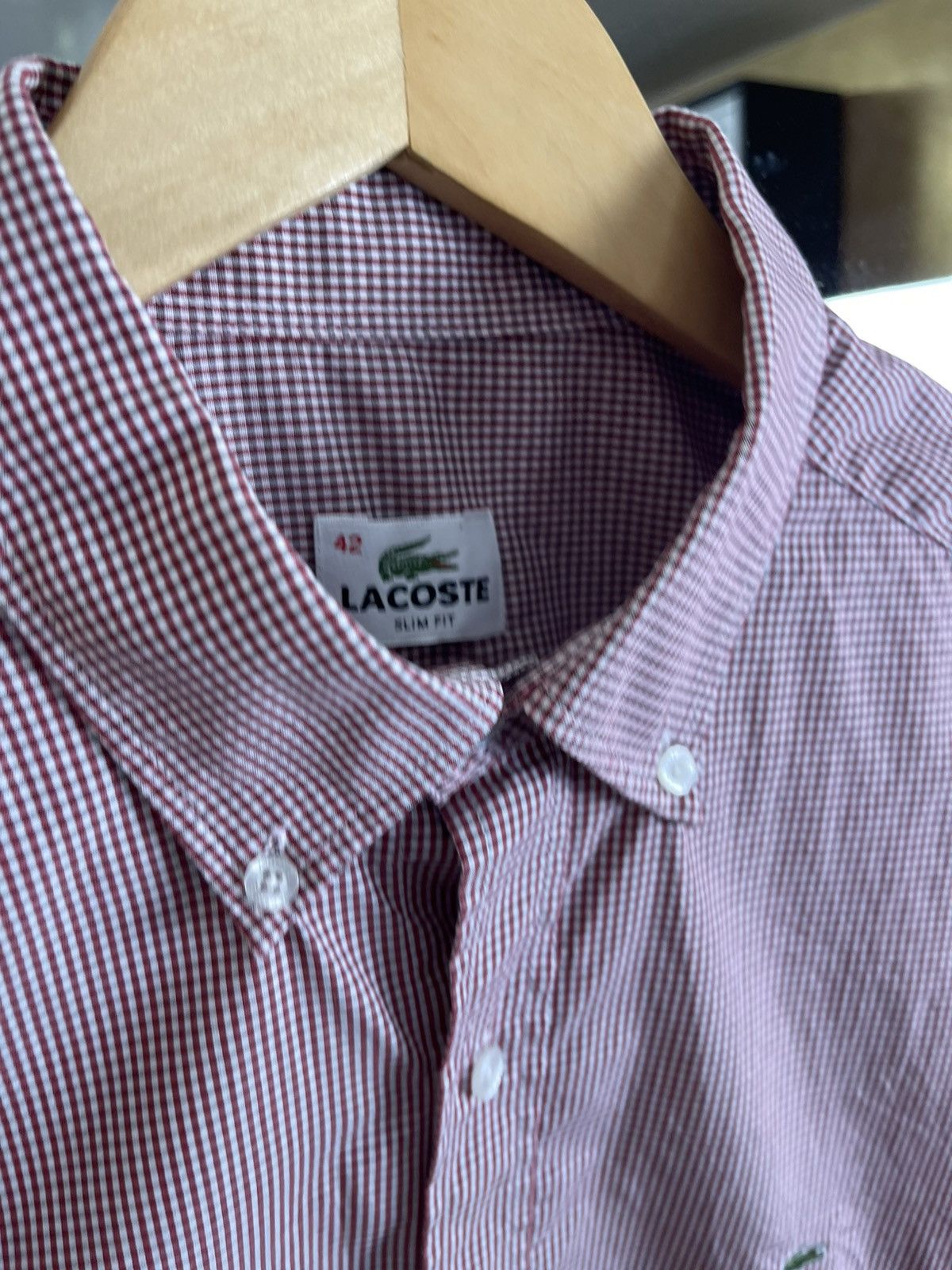 Lacoste Lacoste Slim Fit Gingham Button-Down Shirt | Red/White Size US L / EU 52-54 / 3 - 2 Thumbnail