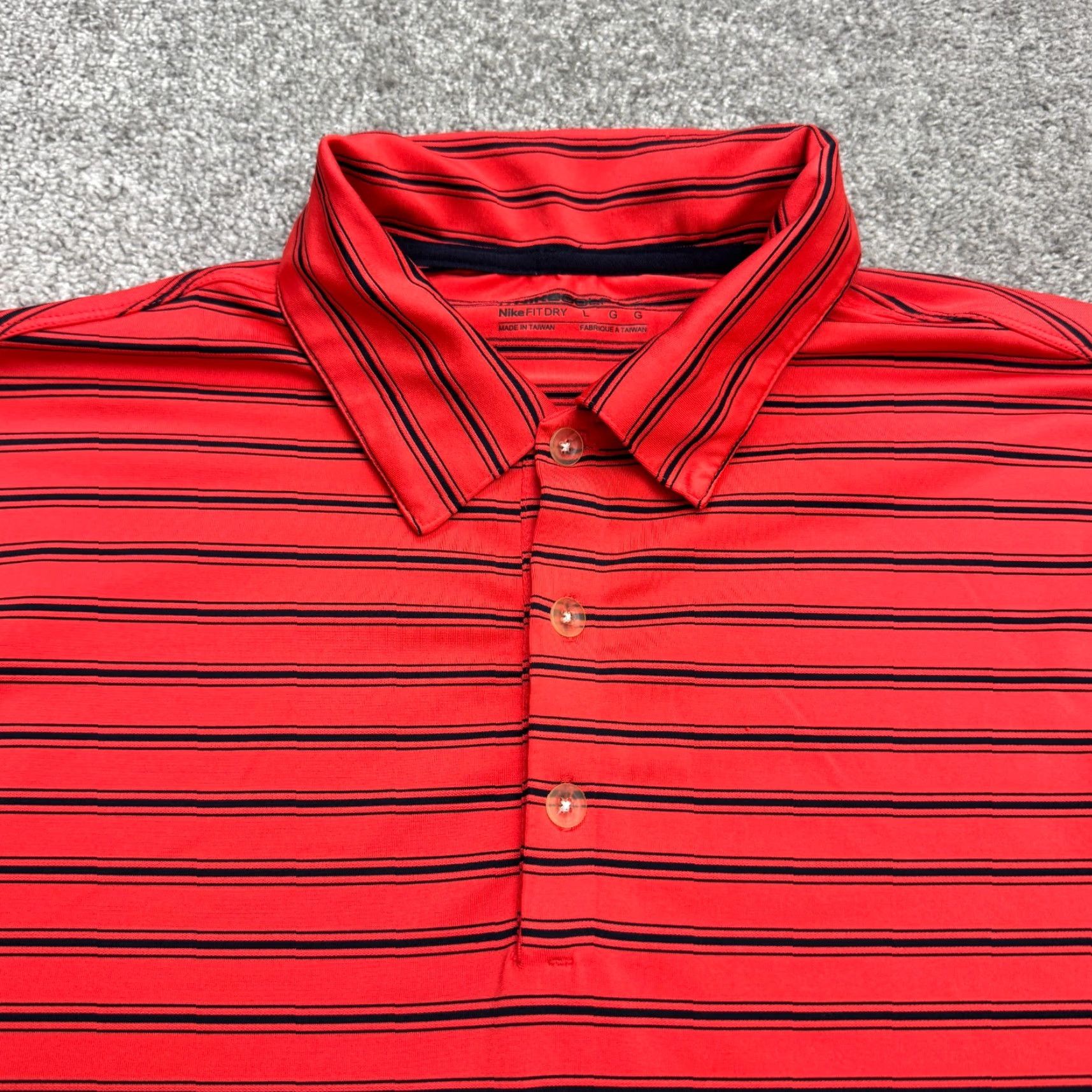 Nike Nike Golf Polo Shirt Mens L Red Striped Dri-Fit FitDry Button Collar Short Sleeve Performance Activewear Size US L / EU 52-54 / 3 - 3 Thumbnail