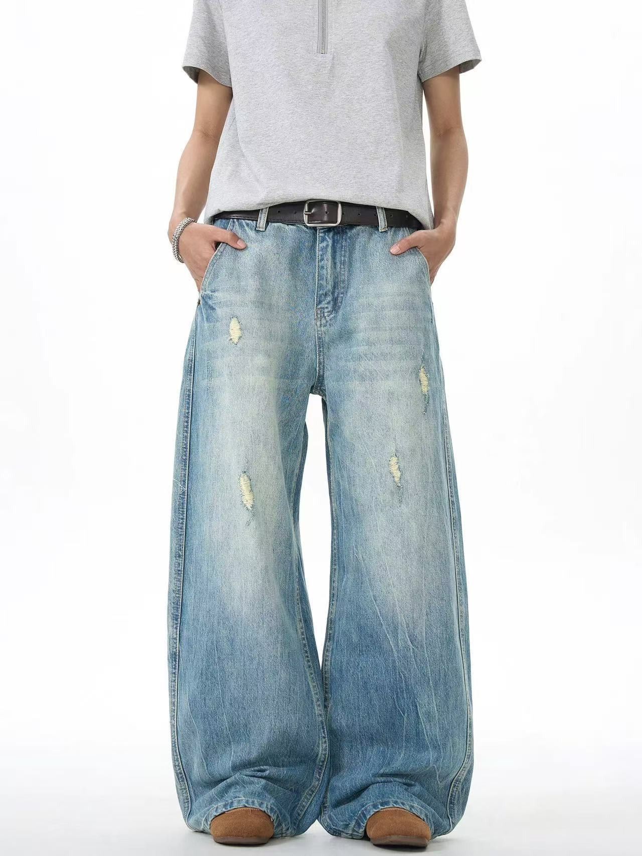 Vintage American men's loose wide-leg vintage ripped washed jeans Size US 32 / EU 48 - 3 Thumbnail