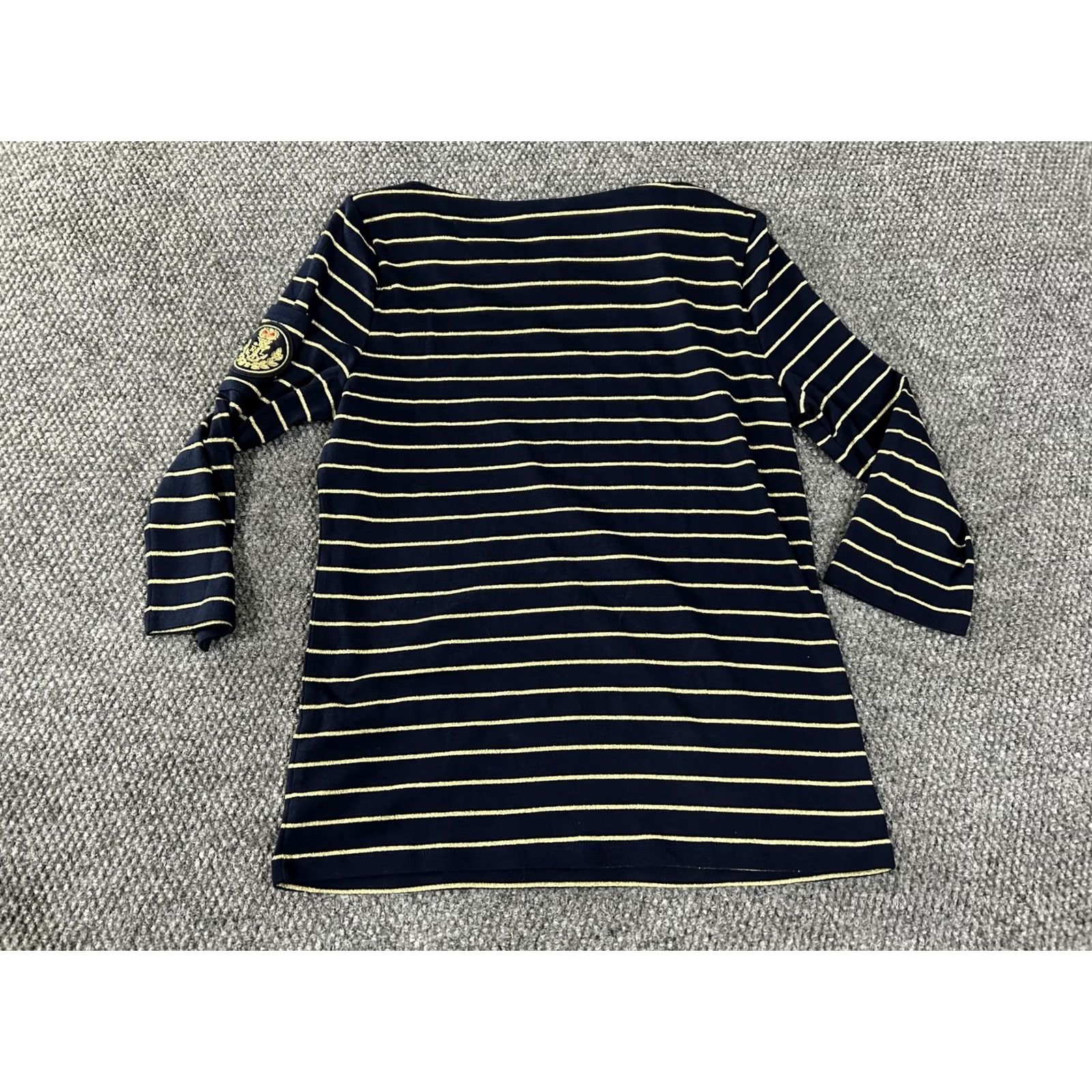 Ralph Lauren Lauren Ralph Lauren Shirt Womens Large Navy Gold Stripe Nautical Crest Top Size L / US 10 / IT 46 - 6 Thumbnail