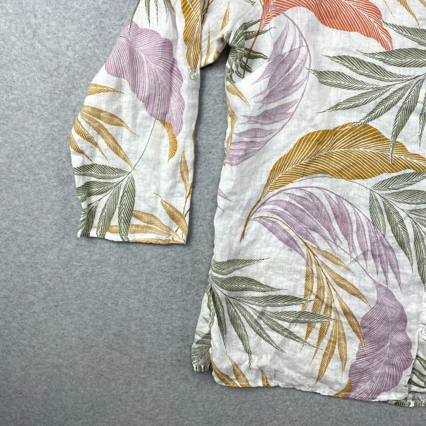Vintage Mother of Pearl Button-Up Womens 2XL Floral Linen Roll Tab Long Sleeve Shirt Size XXL / US 16-18 / IT 52-54 - 3 Thumbnail