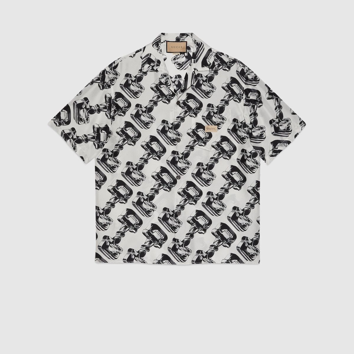 Gucci o1mt1gz0325 3D Glass Horsebit Print Silk Shirt Ivory/Black Size US L / EU 52-54 / 3 - 1 Thumbnail