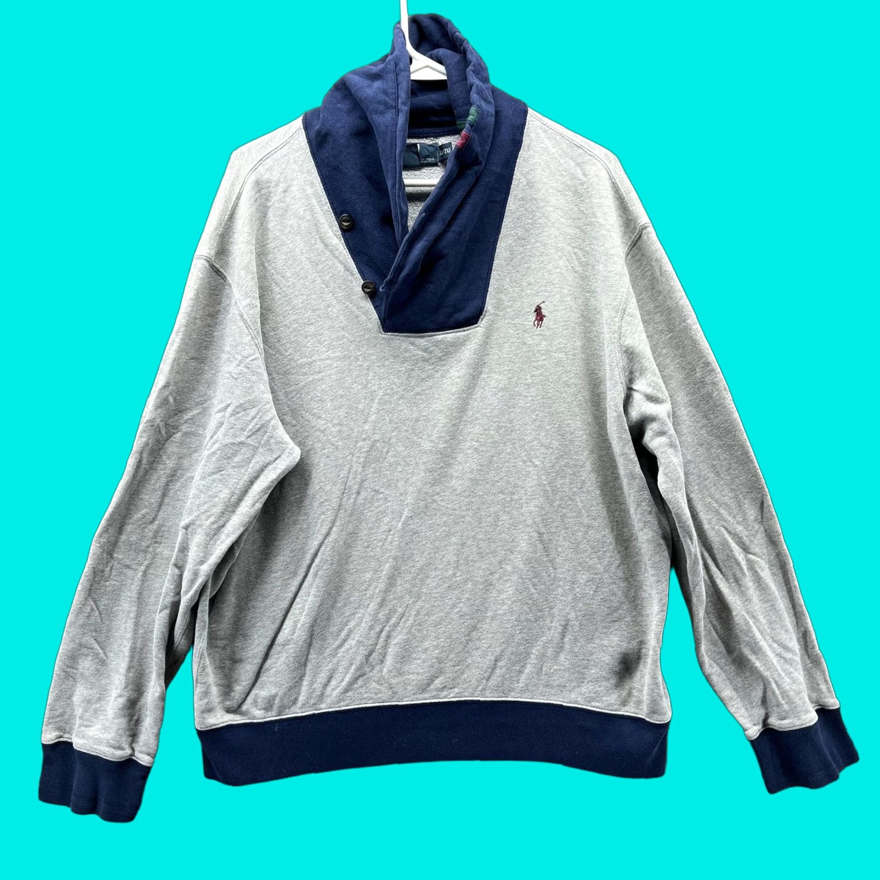 Polo Ralph Lauren VINTAGE Polo Ralph Lauren Sweatshirt Mens XL Gray Shawl Collar Button Pullover Size US XL / EU 56 / 4 - 1 Thumbnail