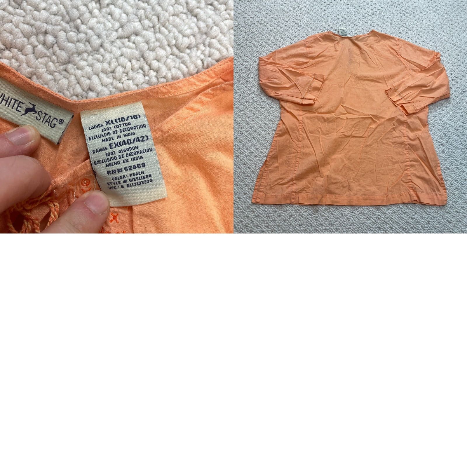 Vintage White Stag Shirt Womens XL Orange Cotton Long Sleeve Split Neck Soft Top Size XL / US 12-14 / IT 48-50 - 8 Thumbnail