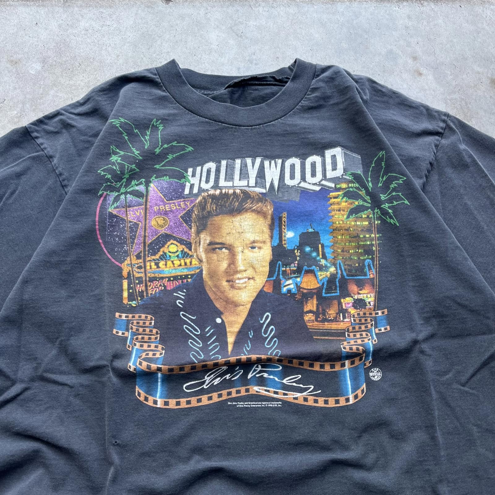 Band Tees × Vintage Vintage 90s Faded Elvis Presley Hollywood California Shirt Size US XL / EU 56 / 4 - 2 Thumbnail