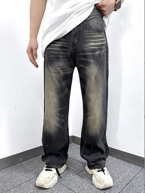 VIBE Loose washed casual ink-splashed distressed straight jeans Size US 32 / EU 48 - 1 Thumbnail
