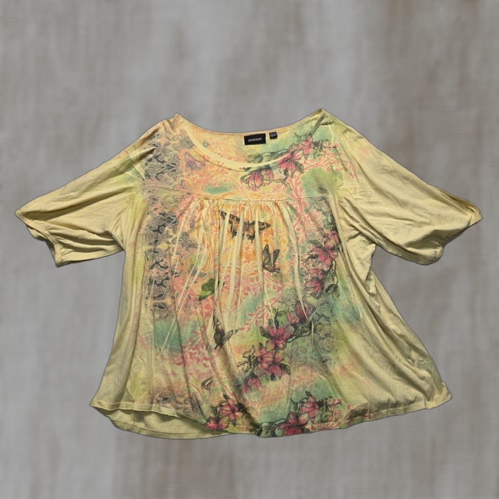 Avenue Avenue Shirt Floral Butterfly Flower Tunic Half Sleeve Women's 2X Top Size XXL / US 16-18 / IT 52-54 - 1 Thumbnail