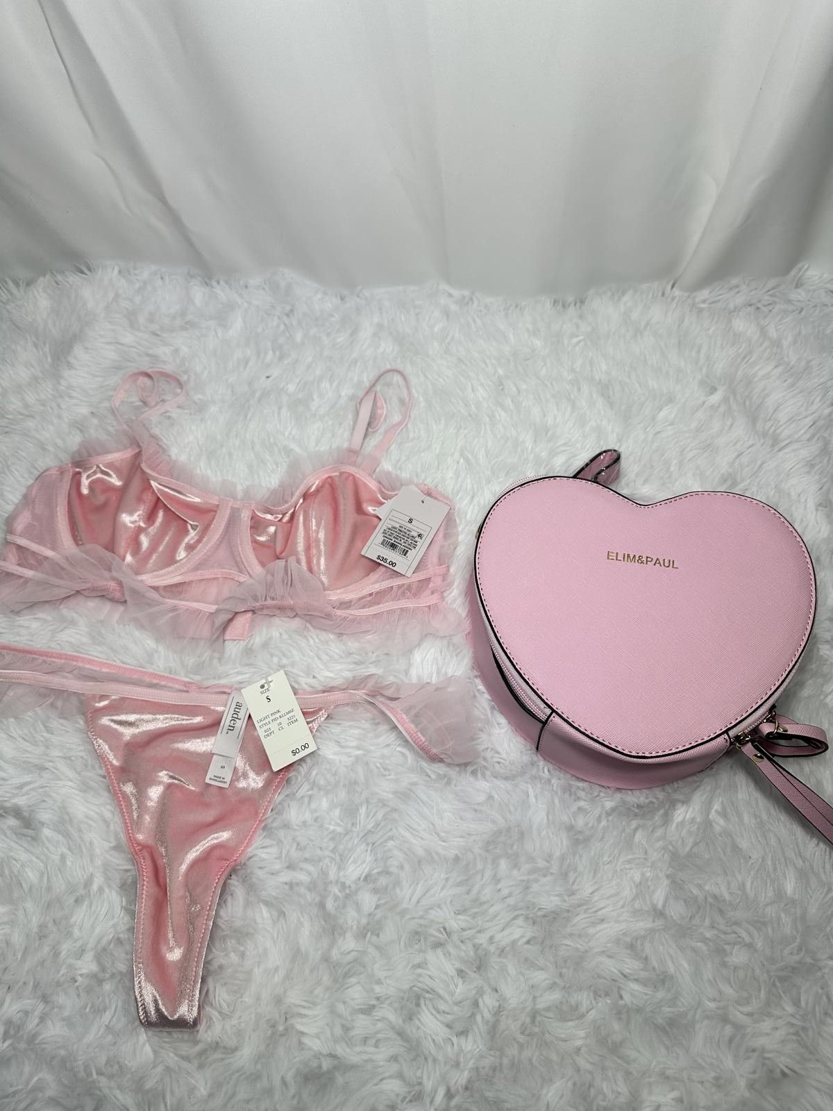 Other Pink Velvet Lingerie Set with Heart-Shaped Crossbody Bag Size ONE SIZE - 1 Thumbnail
