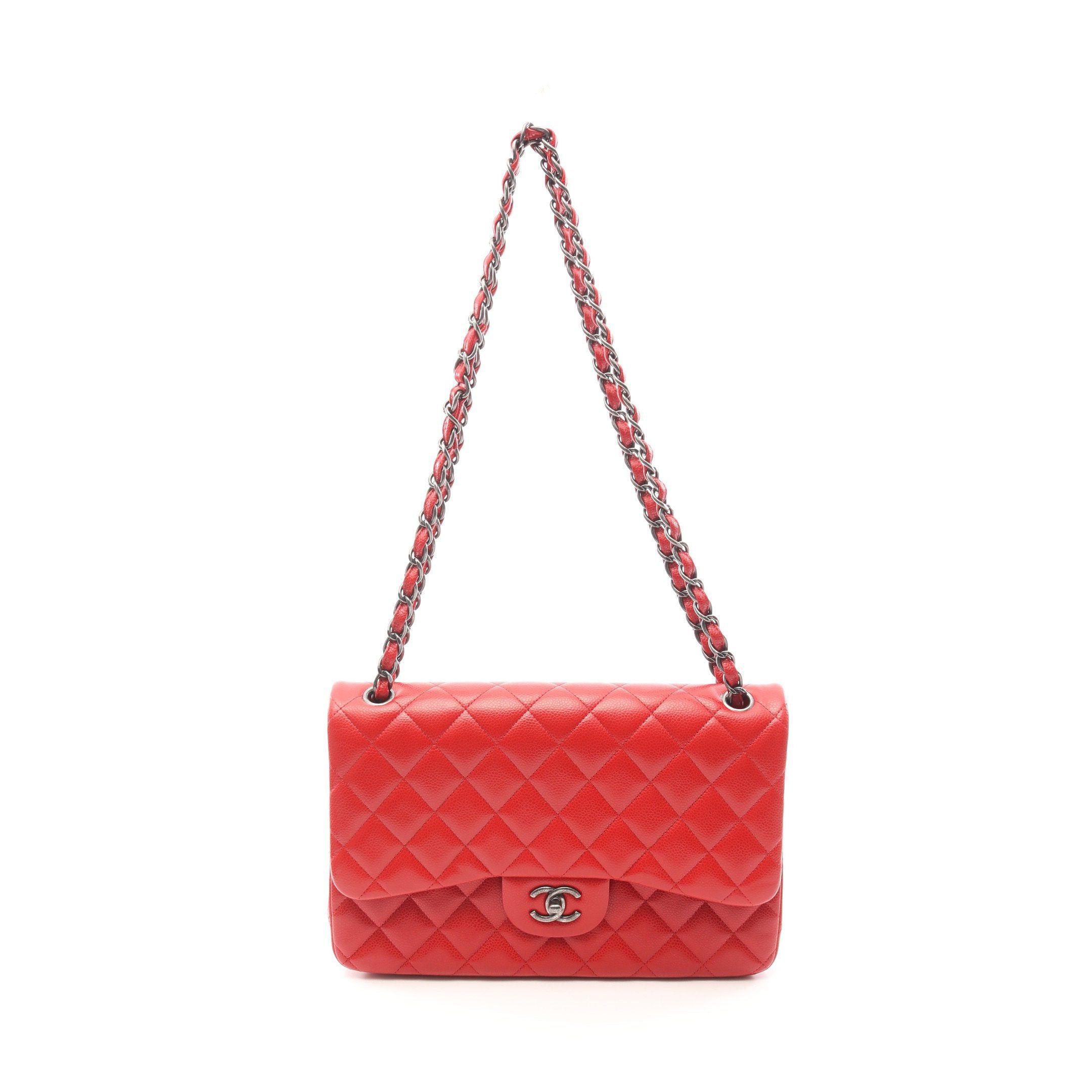 Chanel Chanel Decamatlassé 30 Classic Large Double Flap Chain Shoulder Bag Caviar Skin Red Antique Silver Hardware Size ONE SIZE - 1 Thumbnail
