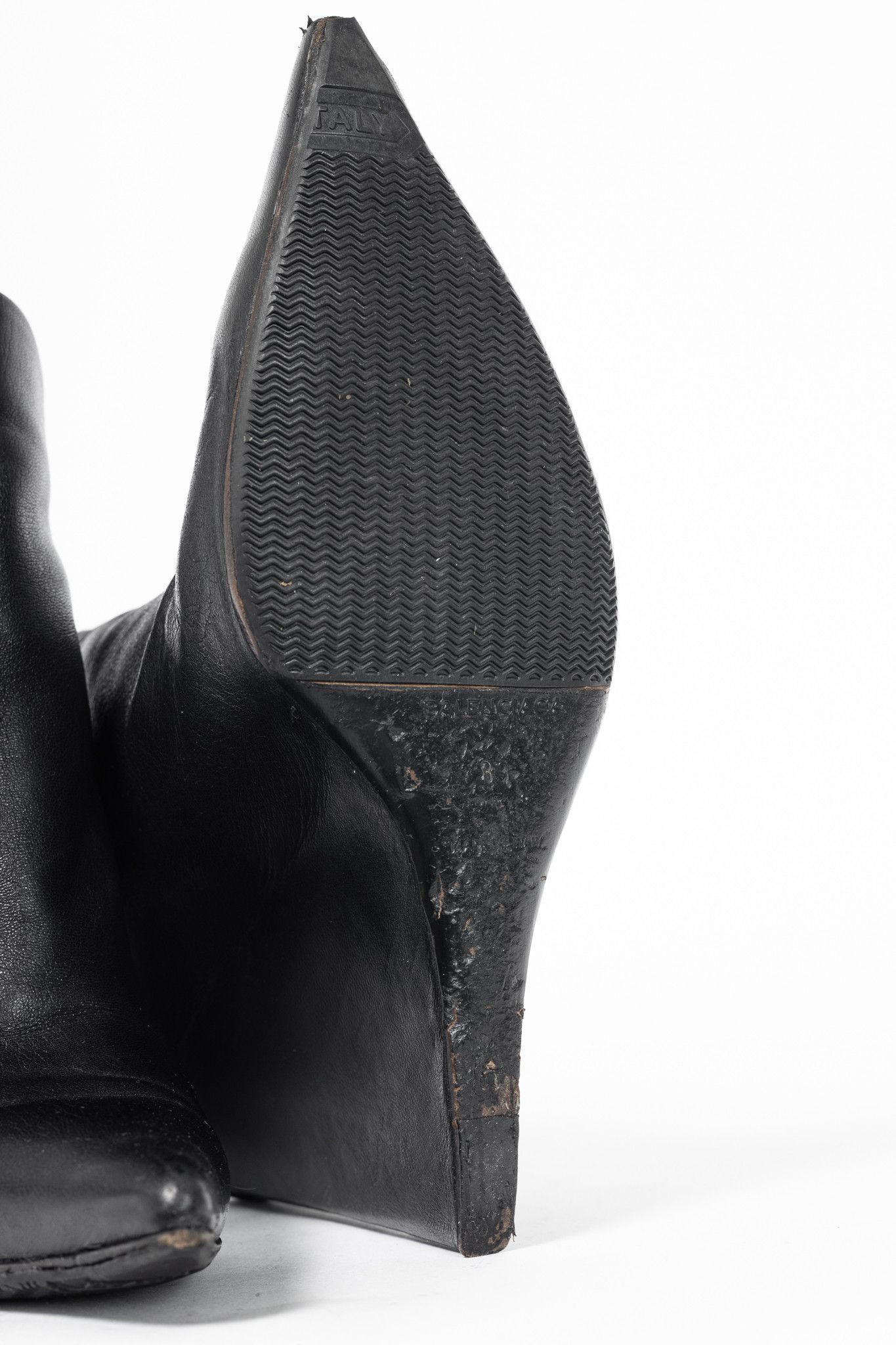 Balenciaga Balenciaga Black Leather Pointed-Toe Wedge Mules Size US 8.5 / IT 38.5 - 5 Thumbnail