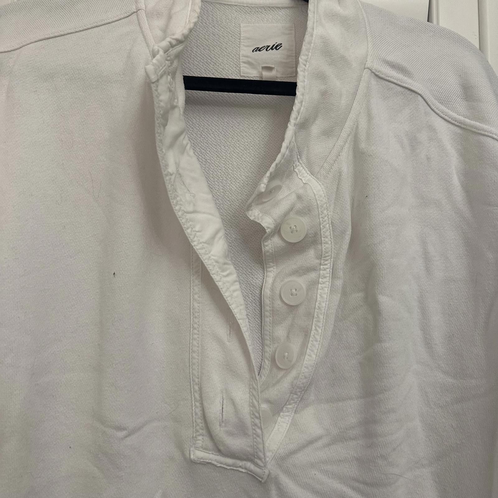 Designer Aerie Soft Touch White Henley Sweatshirt Size XXL / US 16-18 / IT 52-54 - 2 Thumbnail