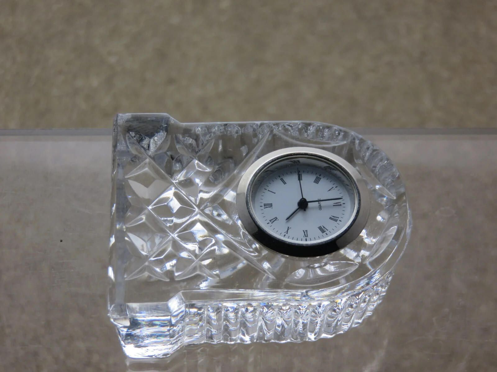 Other Very Small Crystal Cut Glass Table Clock 2 1/8" Size ONE SIZE - 2 Thumbnail