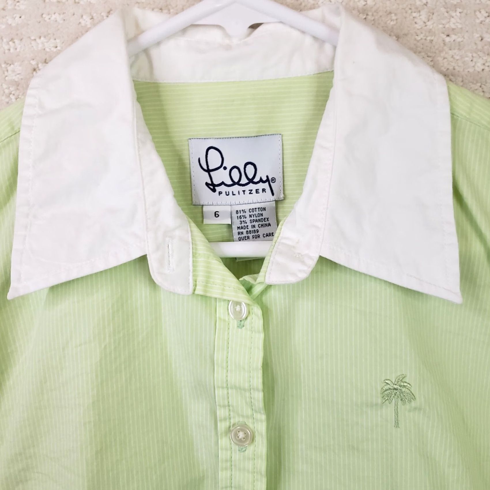 Lilly Pulitzer Lilly Pulitzer Women's Shirt Button-Up Long Sleeve Mint Green White Collared Size 6 Size M / US 6-8 / IT 42-44 - 4 Thumbnail