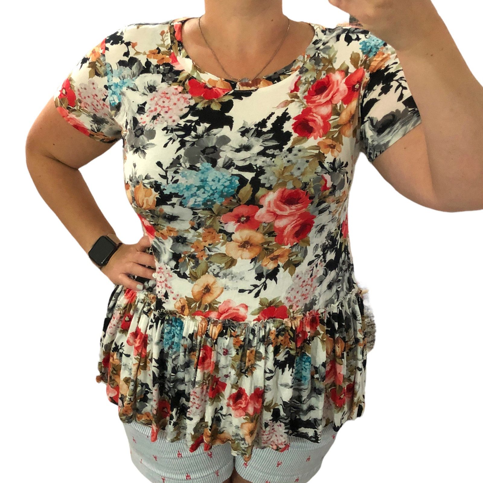 Other Agnes & Dora Soft Floral Relaxed Ruffle Hem Short Sleeve Top Size S / US 4 / IT 40 - 2 Thumbnail