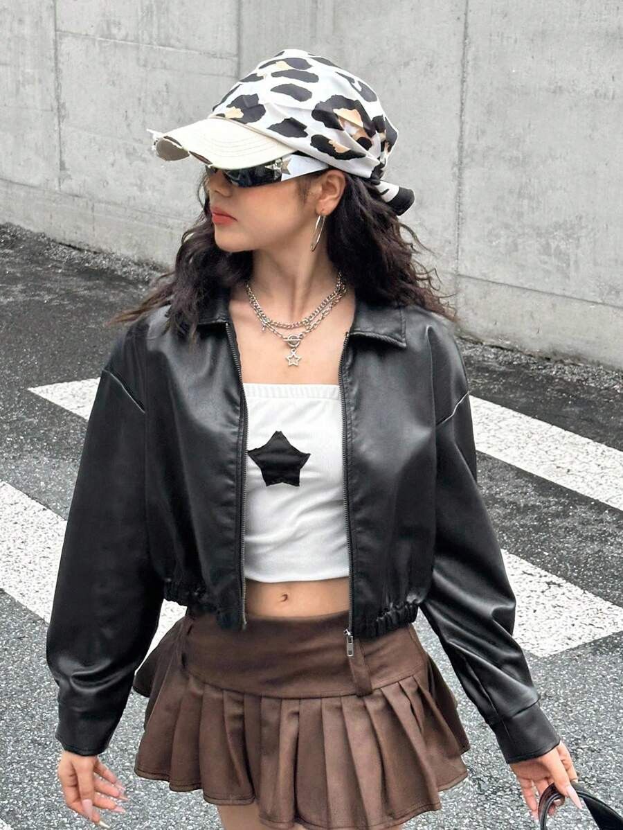 Other Women’s Black Cropped Faux Leather Jacket Size M / US 6-8 / IT 42-44 - 4 Thumbnail