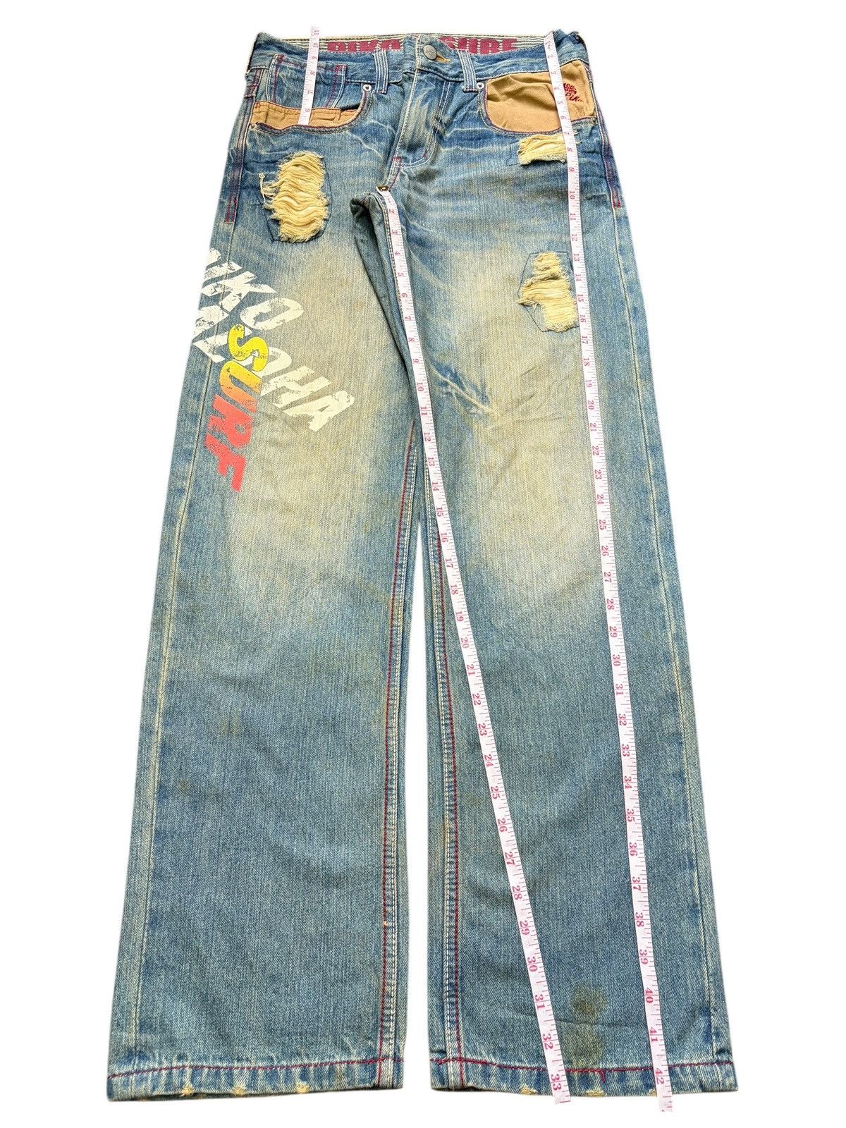 Fubu Vintage Piko Rusty Wash Printed Patch Distress Loose Jeans Size 30" / US 8 / IT 44 - 7 Thumbnail