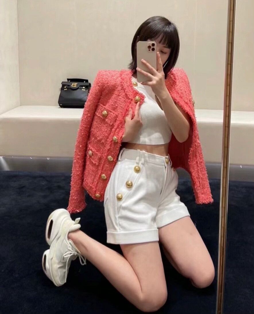 Balmain Women's White Shorts with Gold Buttons