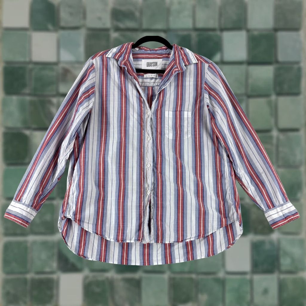 Vintage Grayson The Hero Button-Down Shirt Womens Medium Red Stripe Relaxed Fit Cotton Size M / US 6-8 / IT 42-44 - 1 Thumbnail