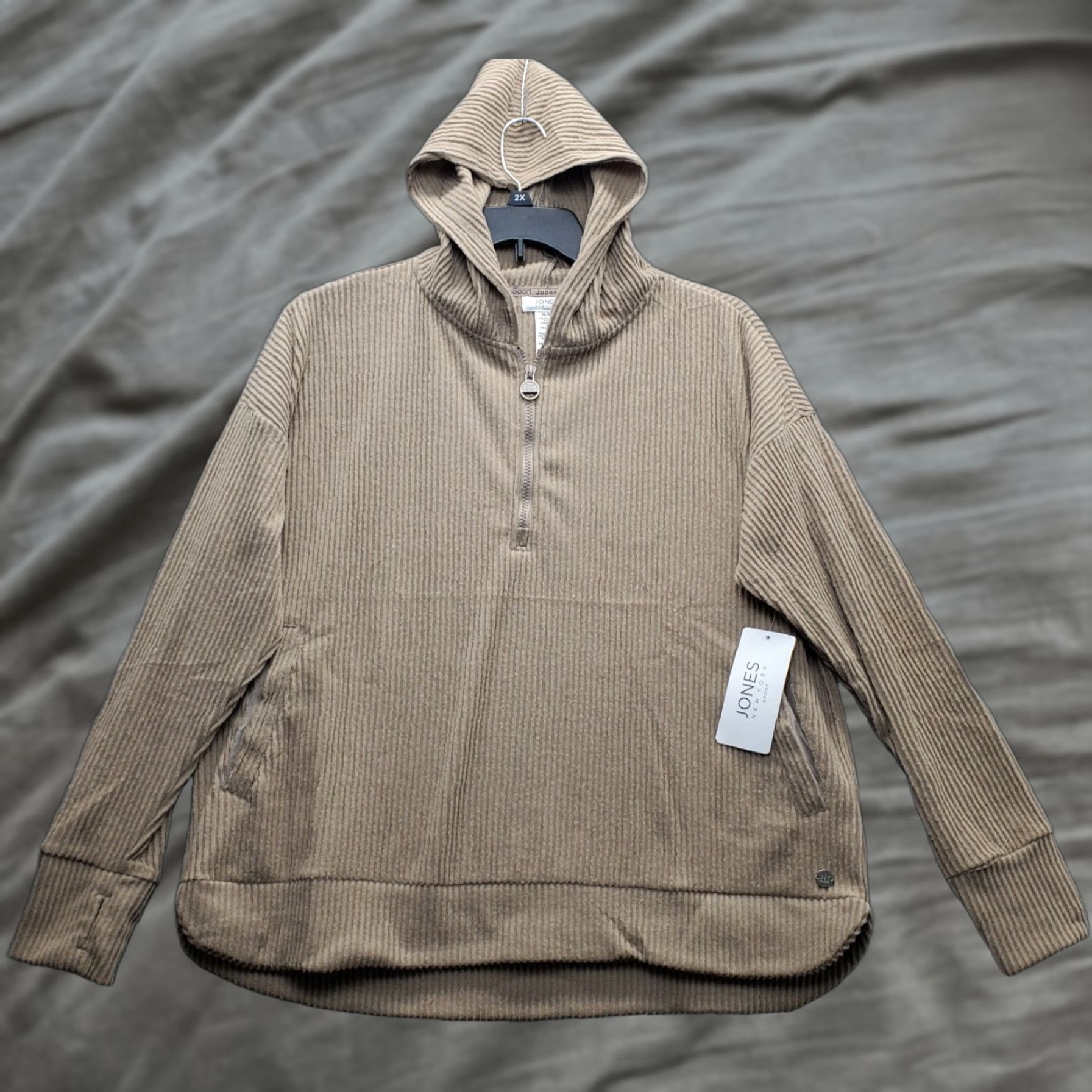 Jones New York Jones New York Hoodie Womens XL Brown Stretch Sport Rib Thumb Hole Sleeve 1/4 Zip Size XL / US 12-14 / IT 48-50 - 1 Thumbnail