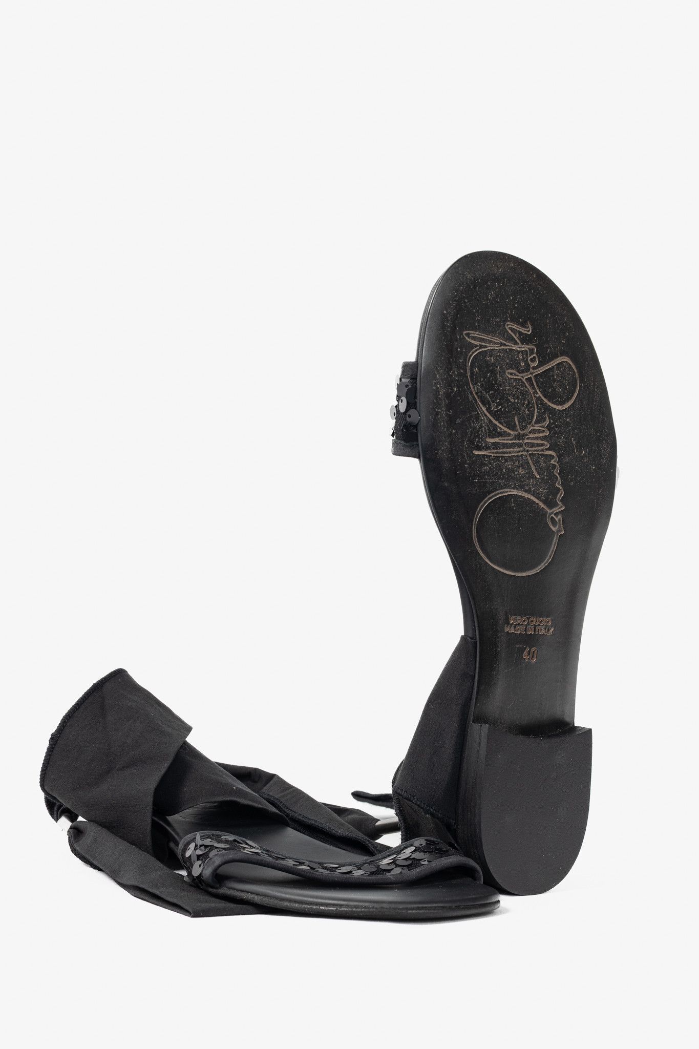 Annette Gortz Annette Gortz Black Sequin-Embellished Tie Sandals Size US 9.5 / IT 39.5 - 5 Thumbnail