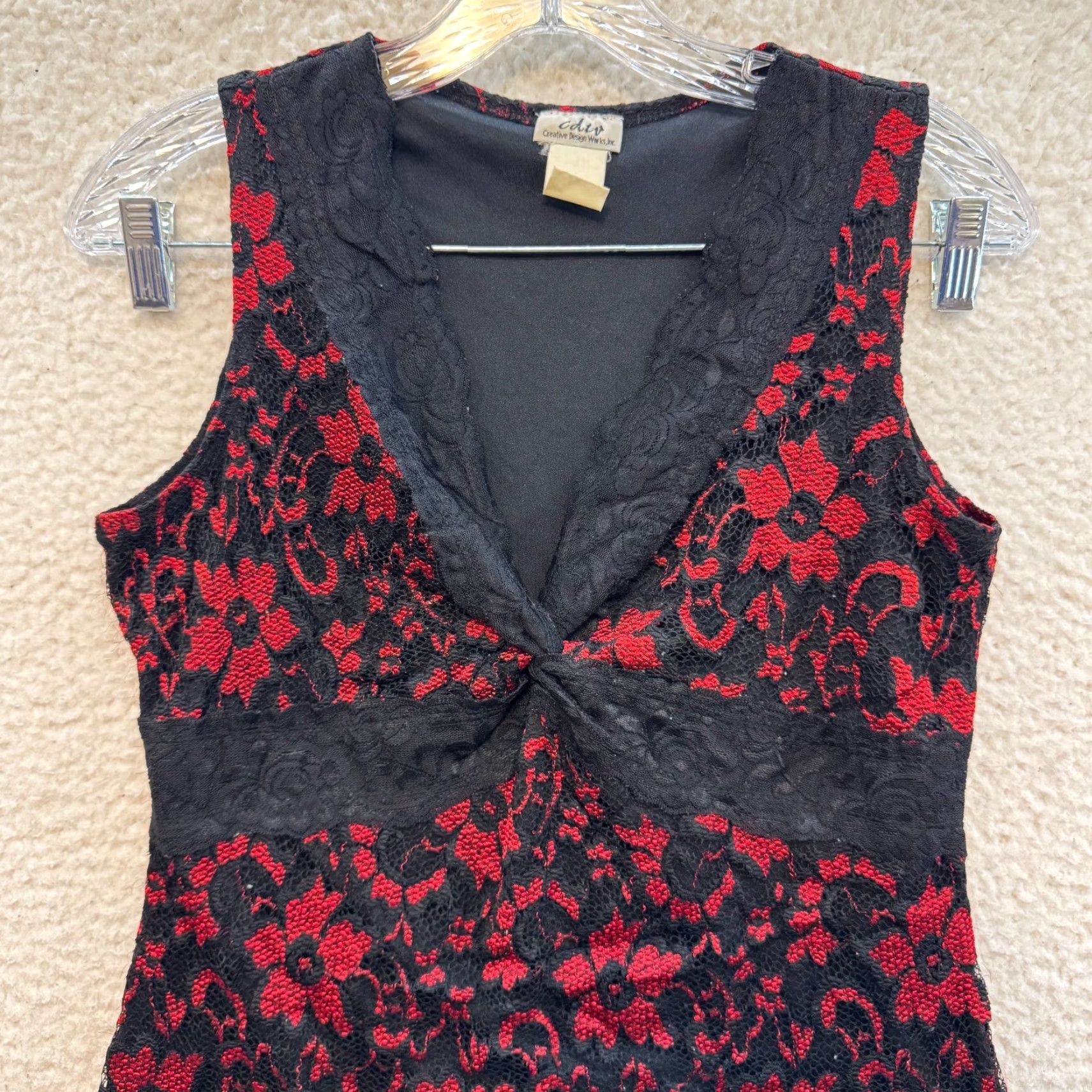 Vintage VINTAGE 90s Y2K Top M Red Black Lace Stretch Boho Fairy Grunge Goth Shirt Womens Size M / US 6-8 / IT 42-44 - 3 Thumbnail