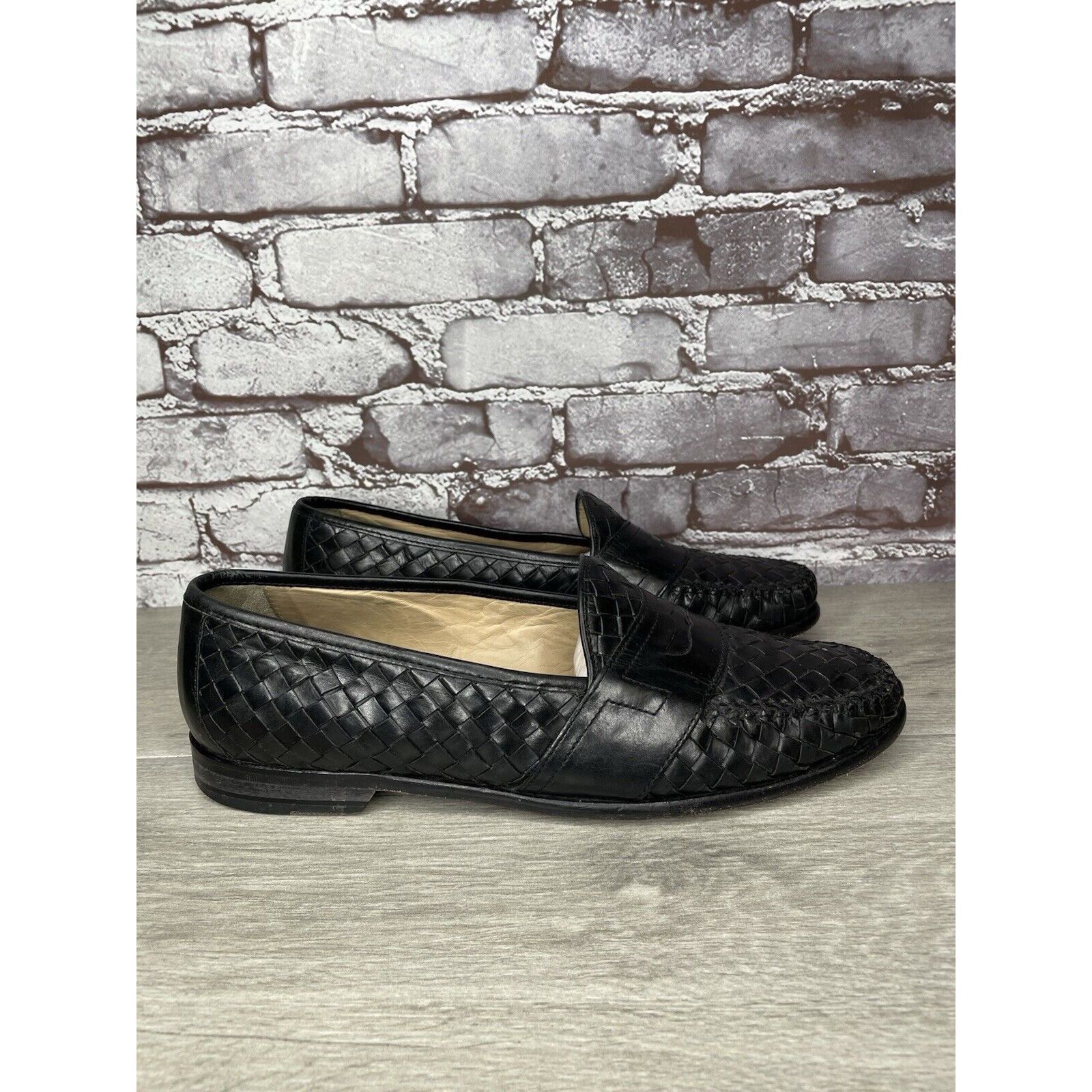 Cole Haan Cole Haan Black Leather Basket Weave Penny Loafers Dress Sho Size US 12 / EU 45 - 14 Thumbnail