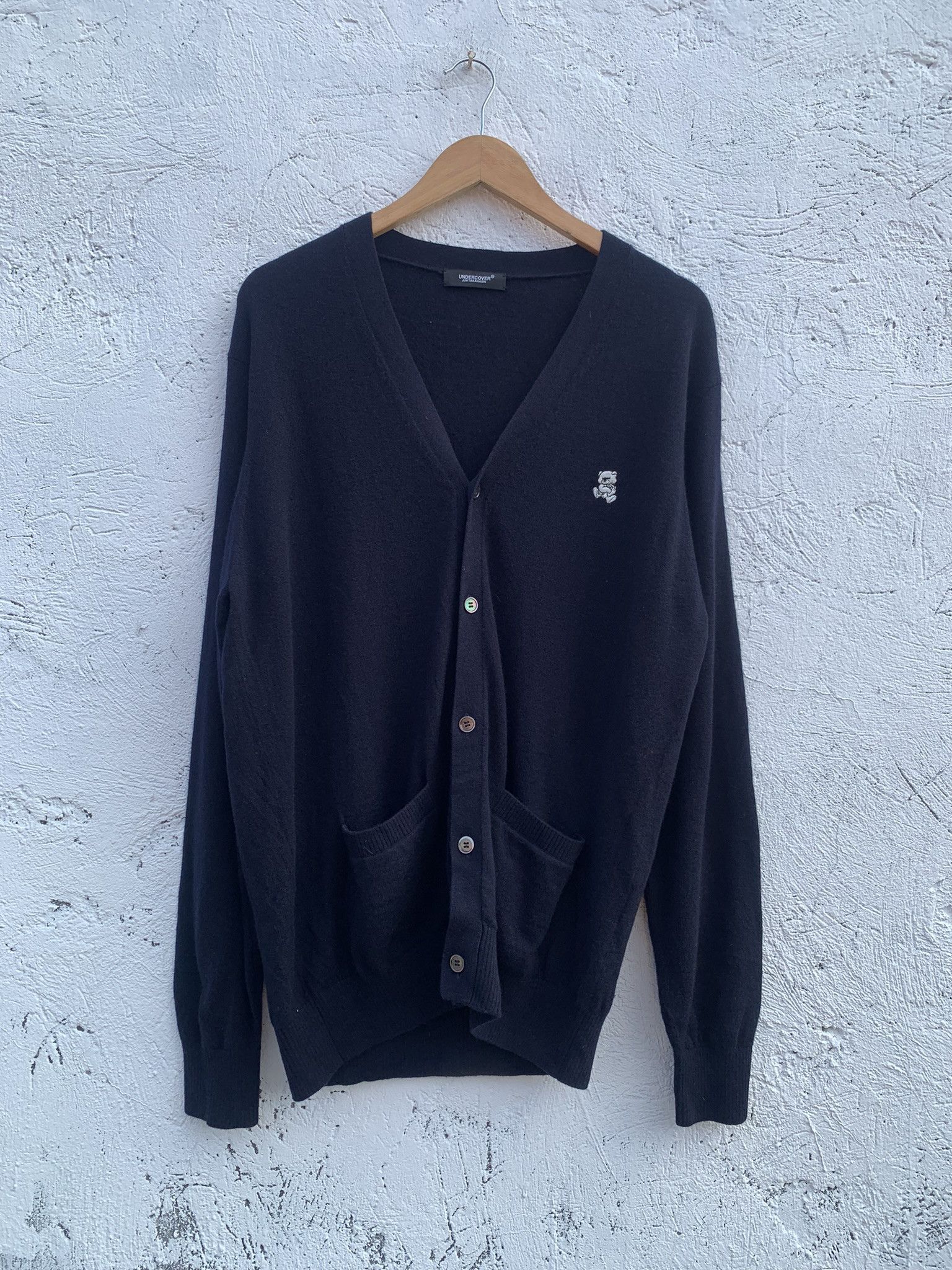 image of Undercover Bear Knit Cardigan in Navy Blue, Men's (Size XL)