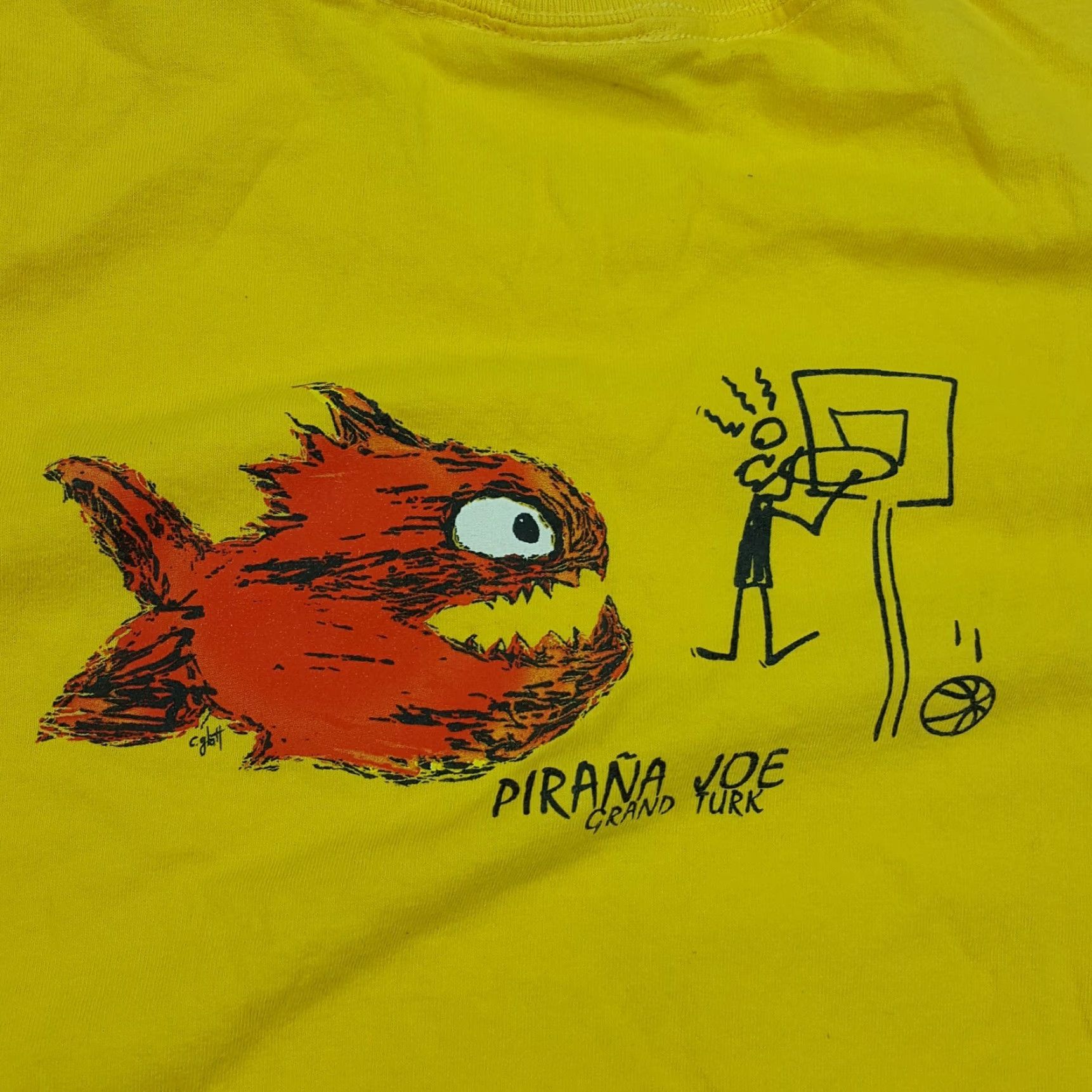 Vintage Pirana Joe Grand Turk Basketball Mens Size M Yellow Tribal Aztec Retro T Shirt Size US M / EU 48-50 / 2 - 2 Thumbnail