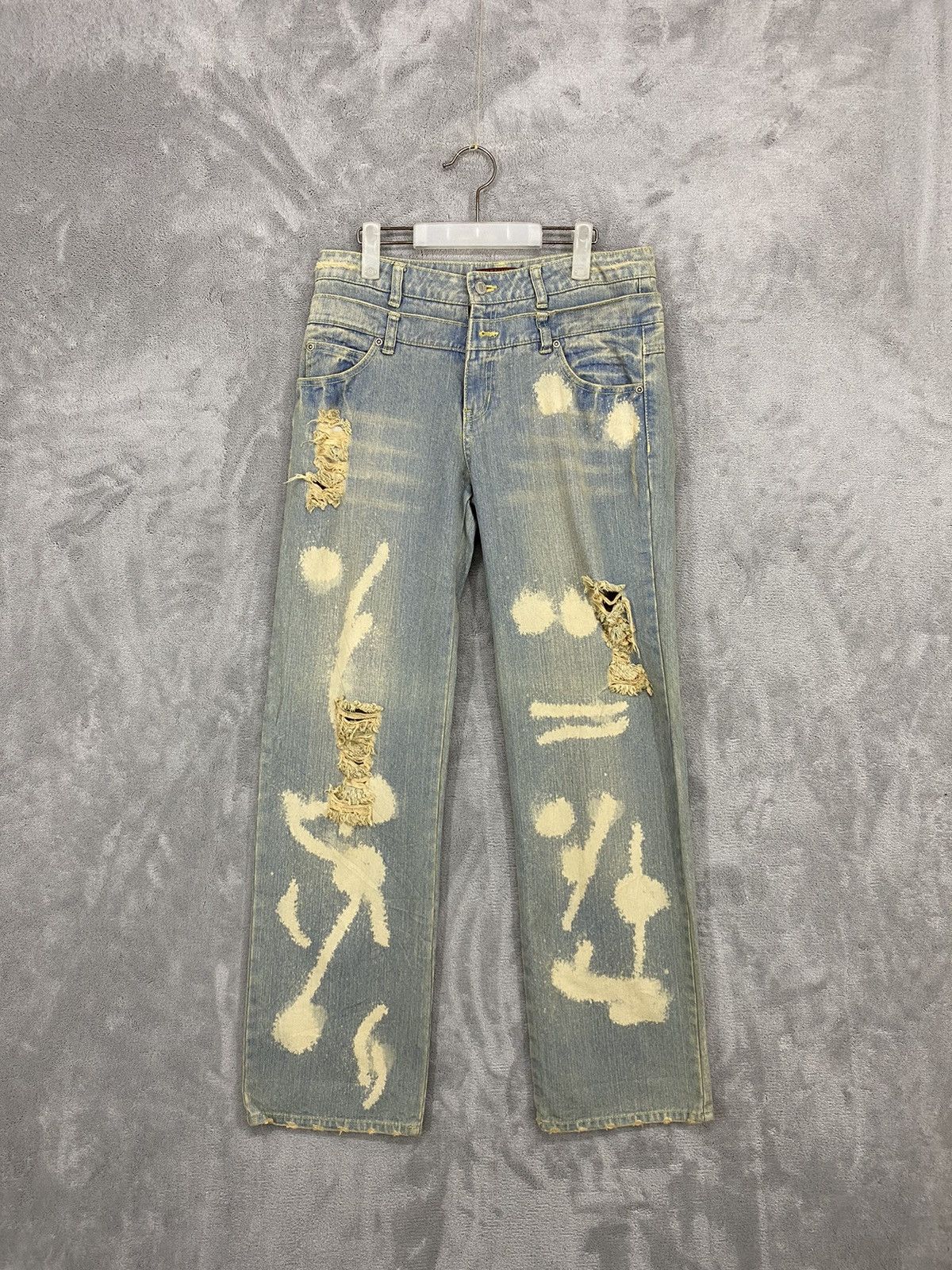 Issey Miyake 🔥(391B08) SKY BOMBER DISTRESSED ACID WASH JEANS‼️ Size US 32 / EU 48 - 1 Thumbnail