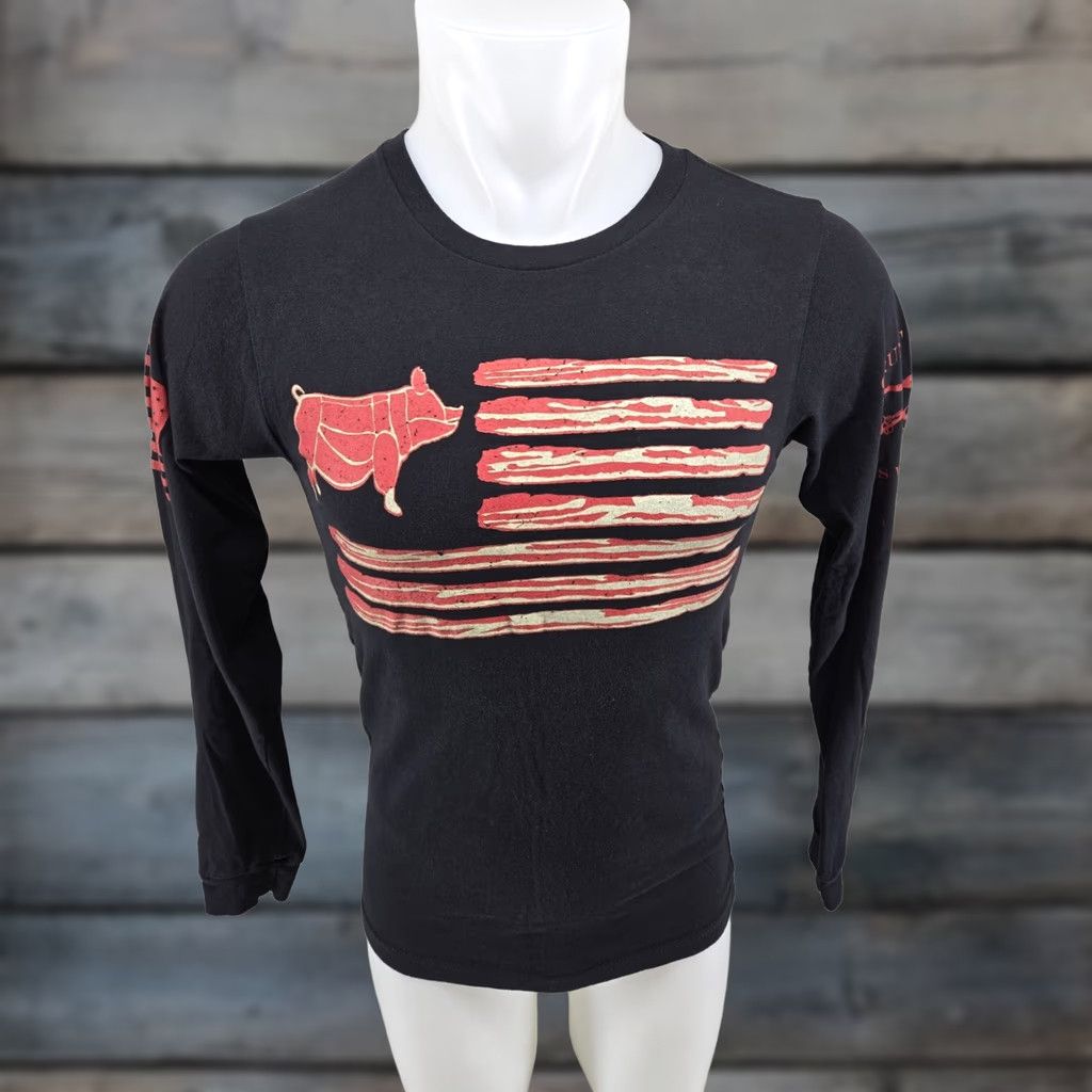 Vintage Grunt Style Long Sleeve Shirt Bacon Flag Small Unisex Adults Men’s S Black Cotton Graphic Print Crew Neck Logo 4-Season Flag Theme Size US S / EU 44-46 / 1 - 1 Thumbnail