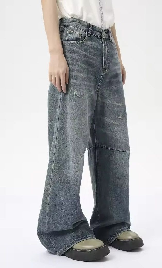 Jean × Vintage Men Distressed Straight Wide Leg Blue Jeans Size US 31 - 4 Thumbnail