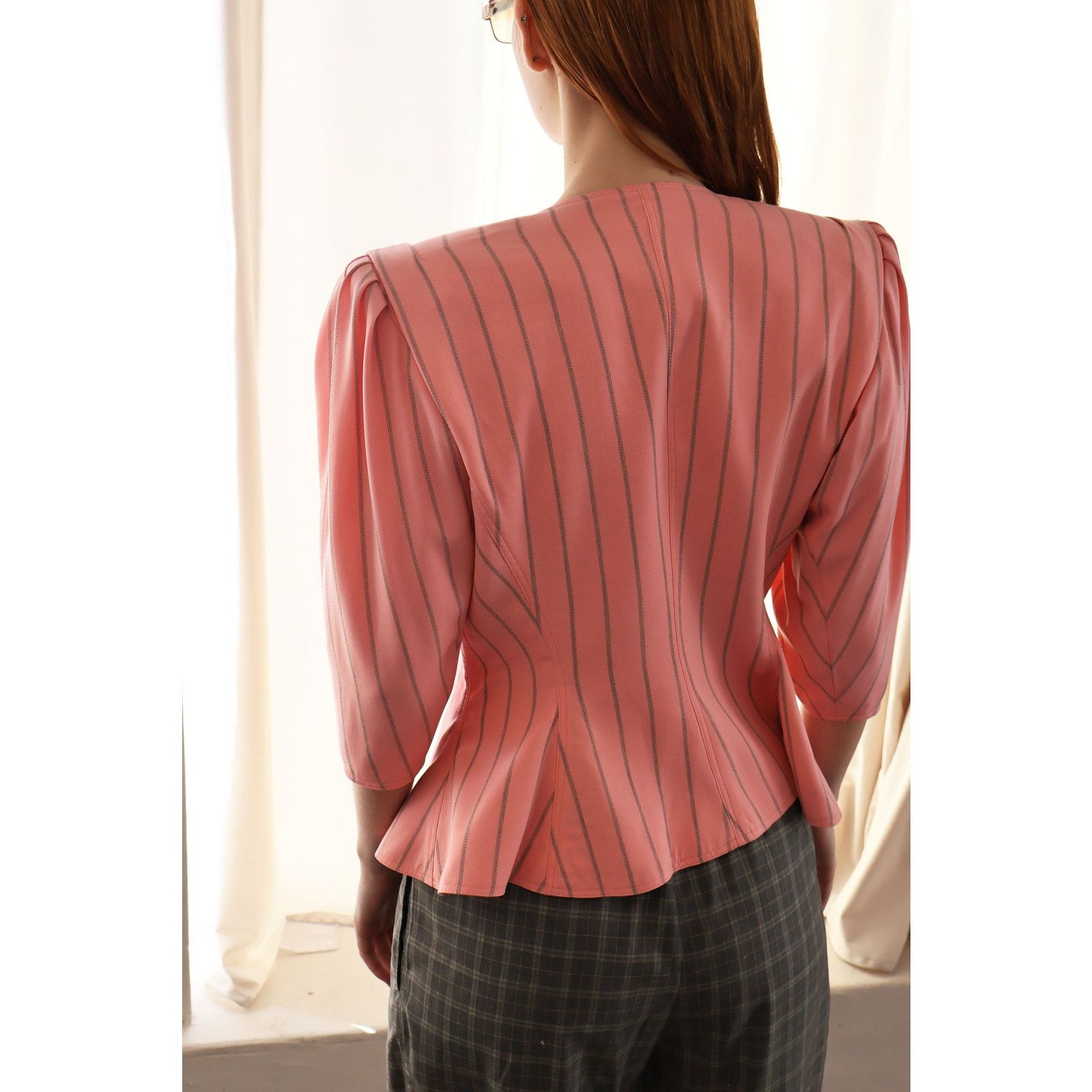 Ungaro Paris Vintage Emanuel Ungaro 1980s Pink + Gray Puff Sleeve Top Size S / US 4 / IT 40 - 6 Thumbnail