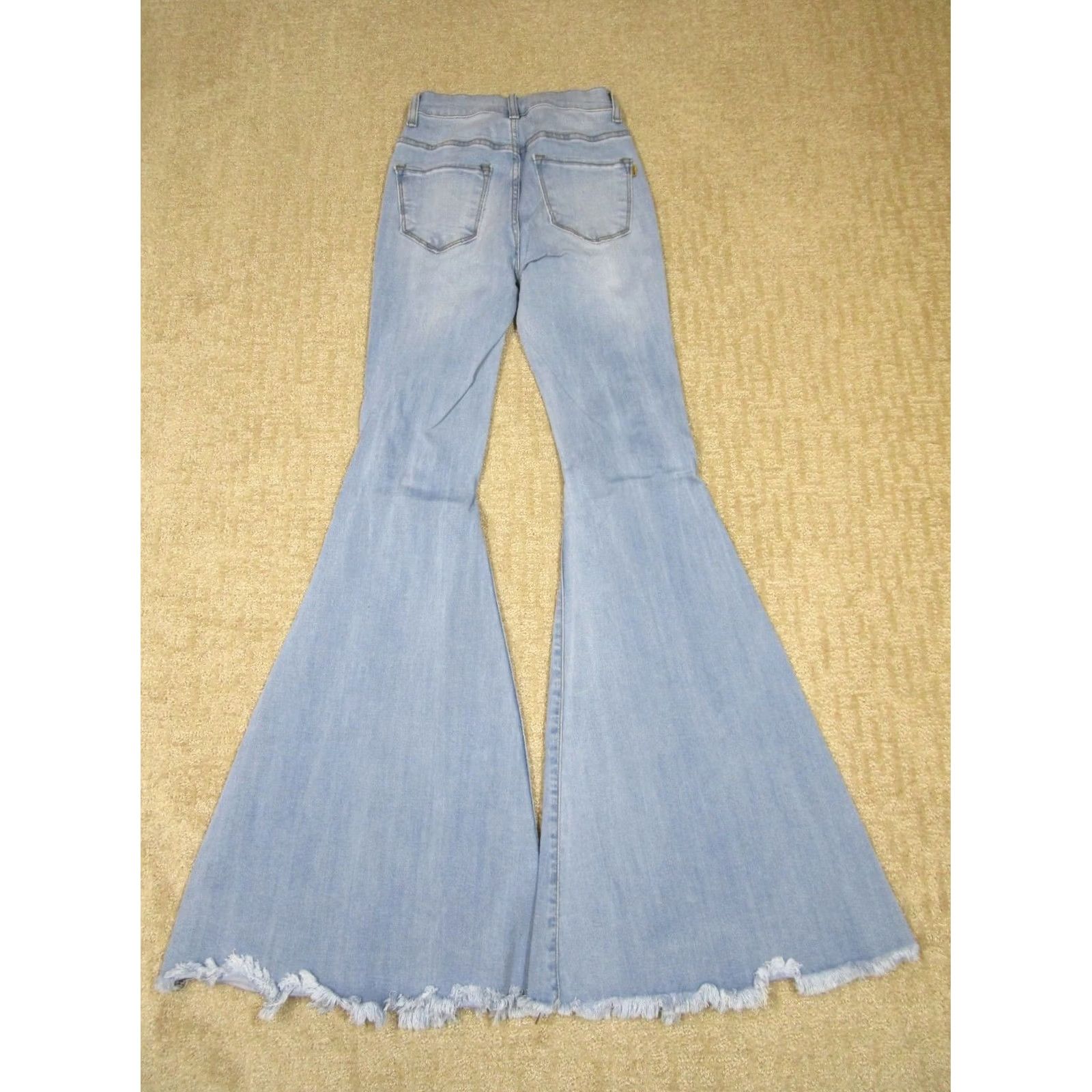 Vintage Vibrant Jeans Women 26 Blue High Rise Flared Bell Bottom Distressed 5-Pocket Denim Cotton Spandex Logo Swirl Sunrise 90s Womens Size 26" / US 2 / IT 38 - 3 Thumbnail