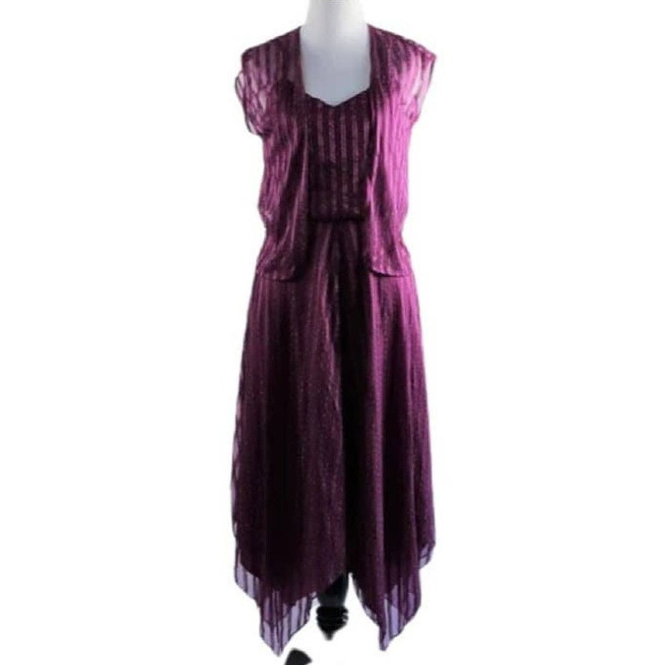 Vintage 1970s Plum Floral Sun Dress Matching Vest Small