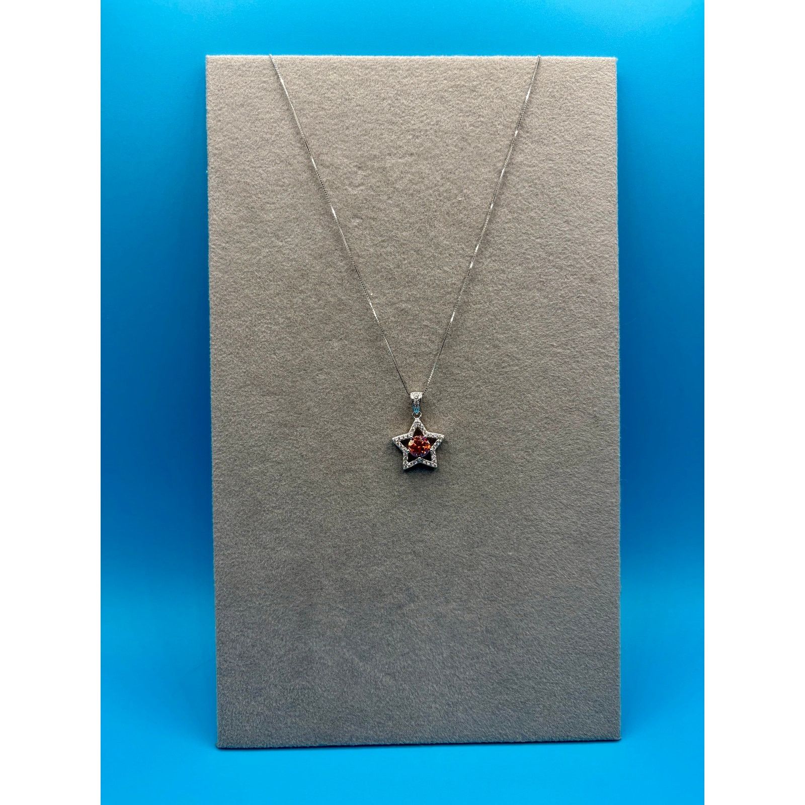 Jewelry NEW 1.5ct Orange/Wht Moissanite Star 17" Necklace,925 Silver Size ONE SIZE - 9 Thumbnail