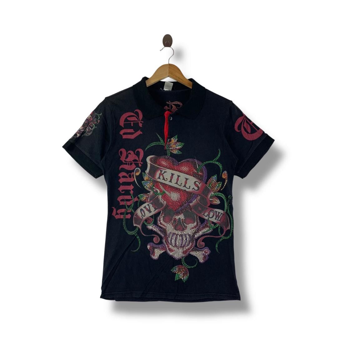 Christian Audigier ED HARDY by CHRISTIAN AUDIGIER skull printed polo tee Size US XS / EU 42 / 0 - 1 Thumbnail