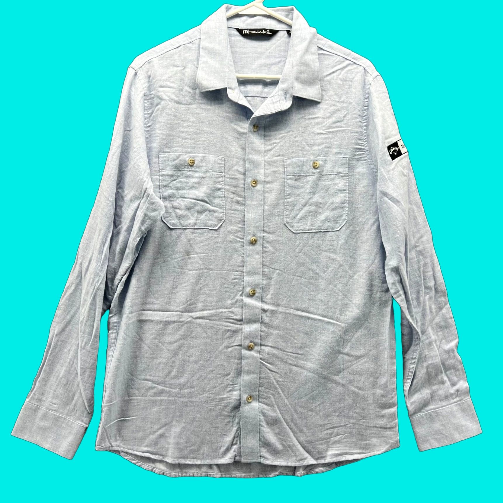 TravisMathew Travis Mathew Shirt Mens Medium Blue Button-Down Patch Callaway Cotton Stretch Size US M / EU 48-50 / 2 - 1 Thumbnail